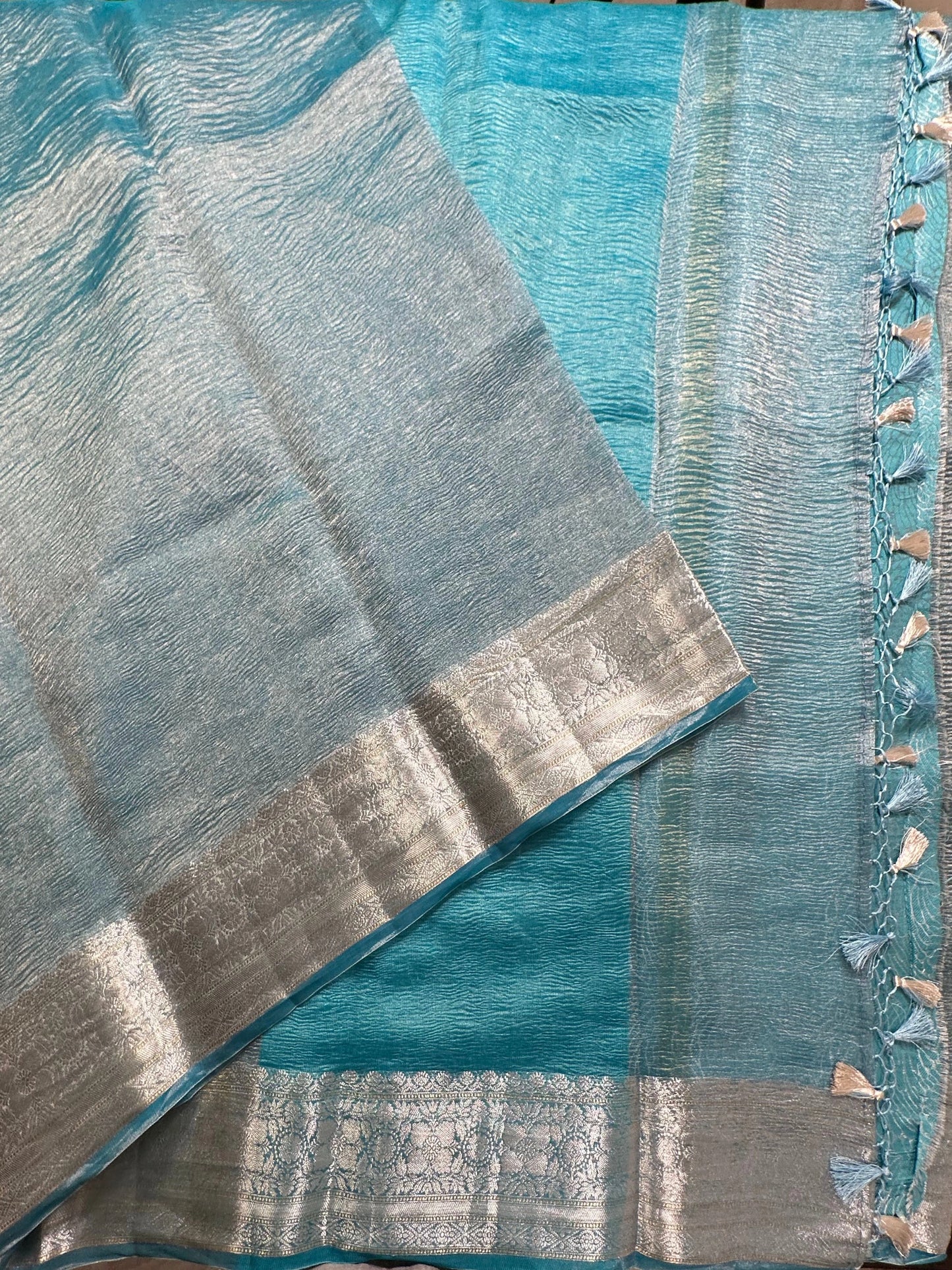 Firozi Pure Crush Tissue Saree