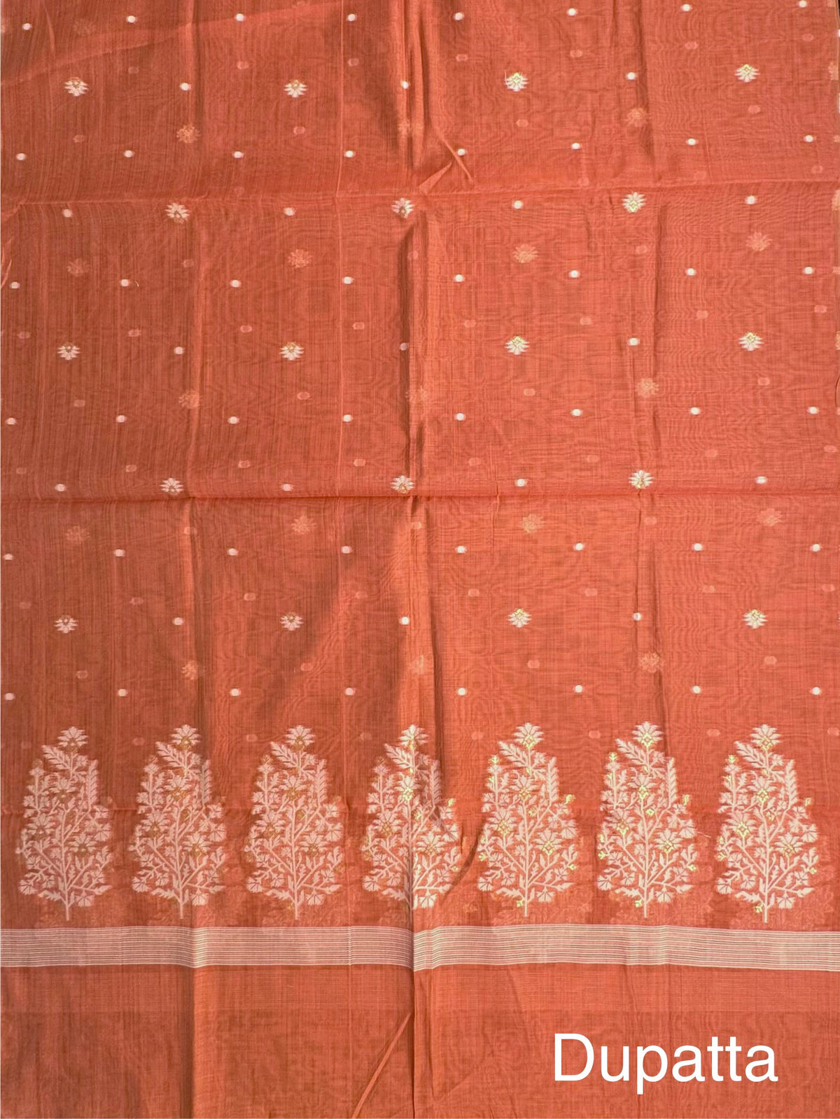 Mustard-Rust Orange Jacquard 3-piece Unstitched Cotton Suit