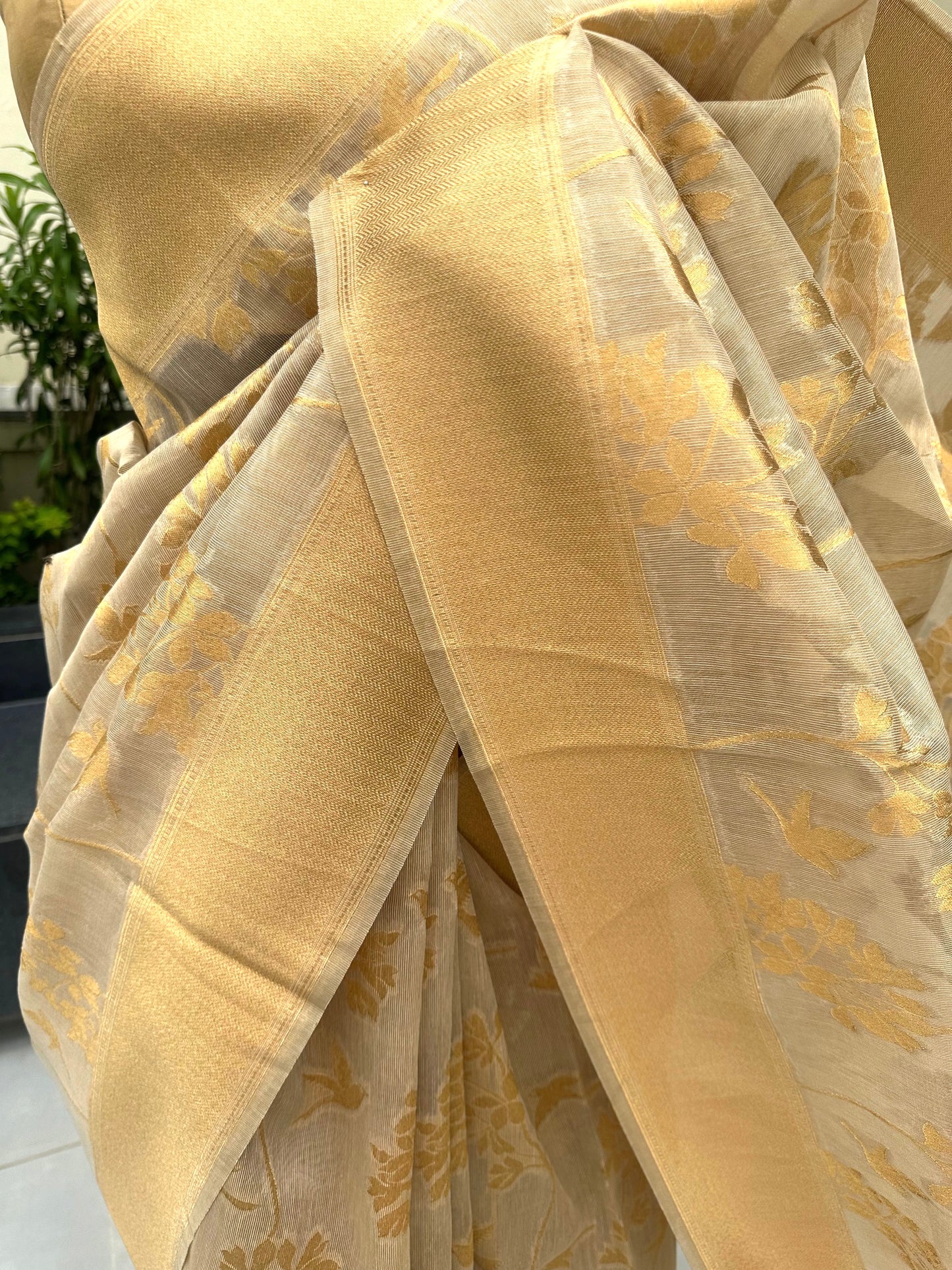 Light Gold Fancy Tissue Saree