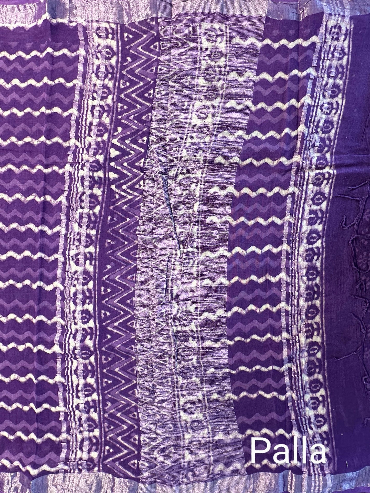 Purple Hand Block Printed Linen Saree