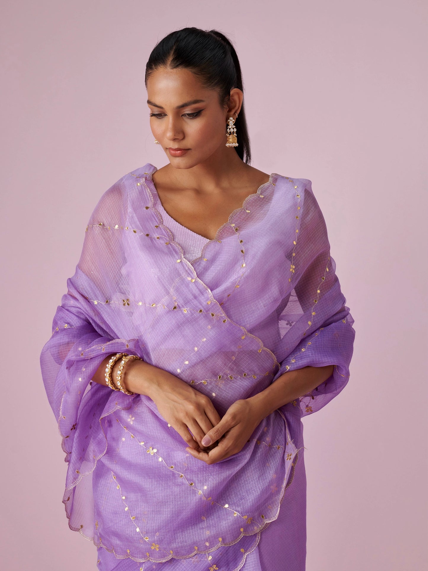 Kota Doria Pure Silk Saree With Gota Patti Work