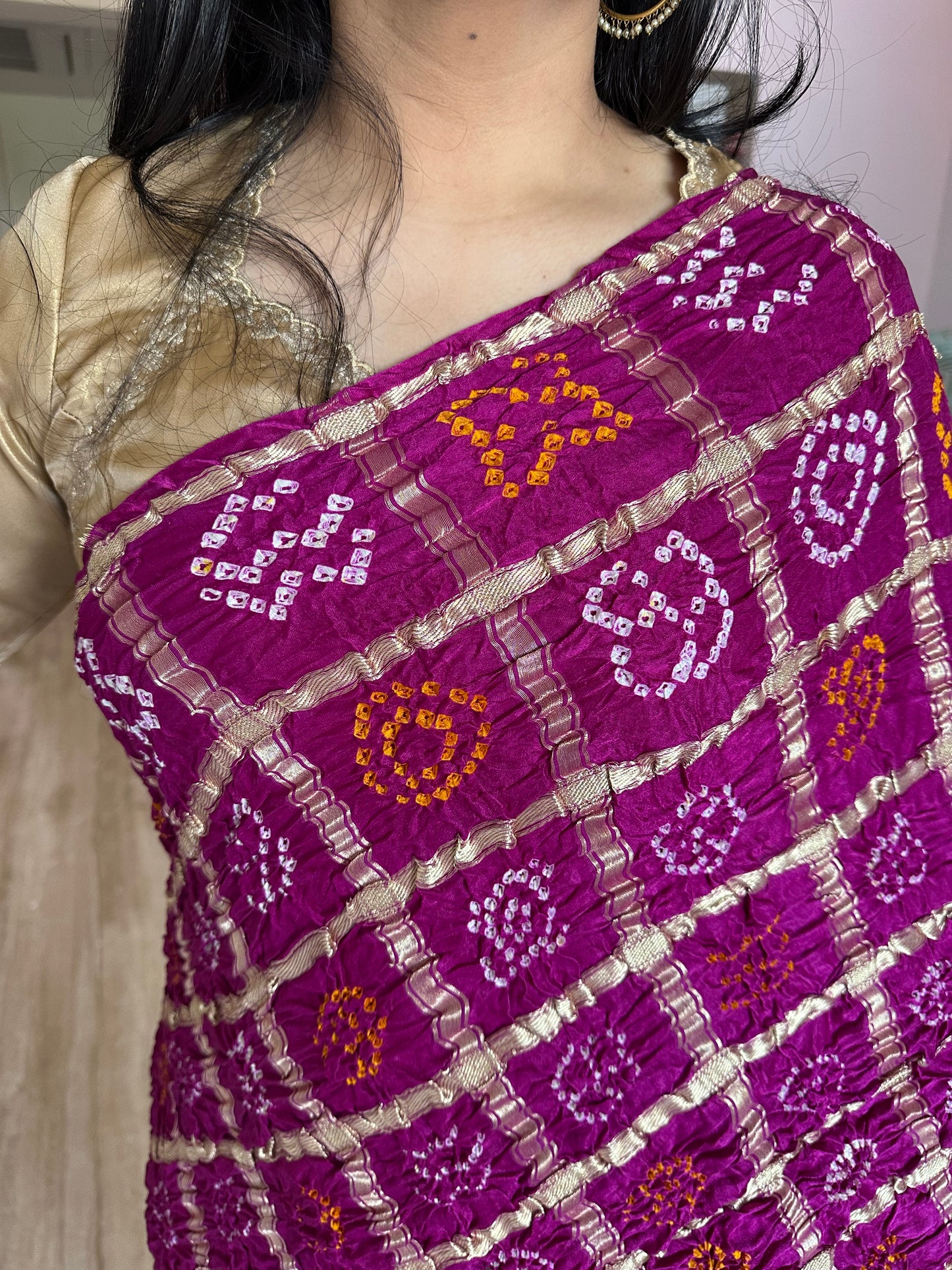 Magenta Gharchola Bandhej Gajji Silk Saree