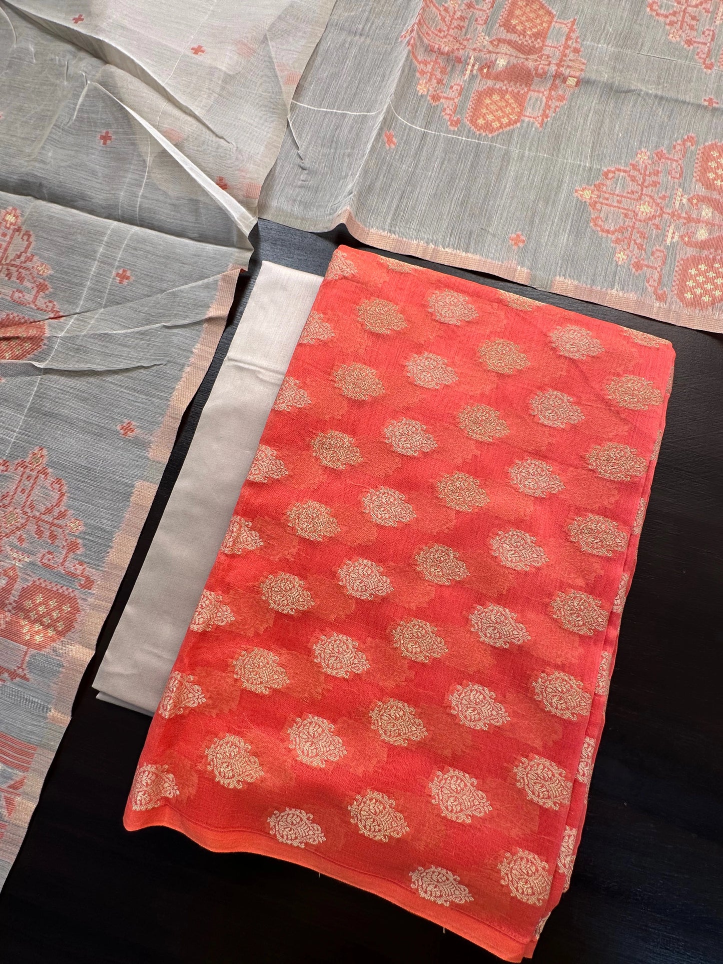 Orange Jacquard Handloom Suit