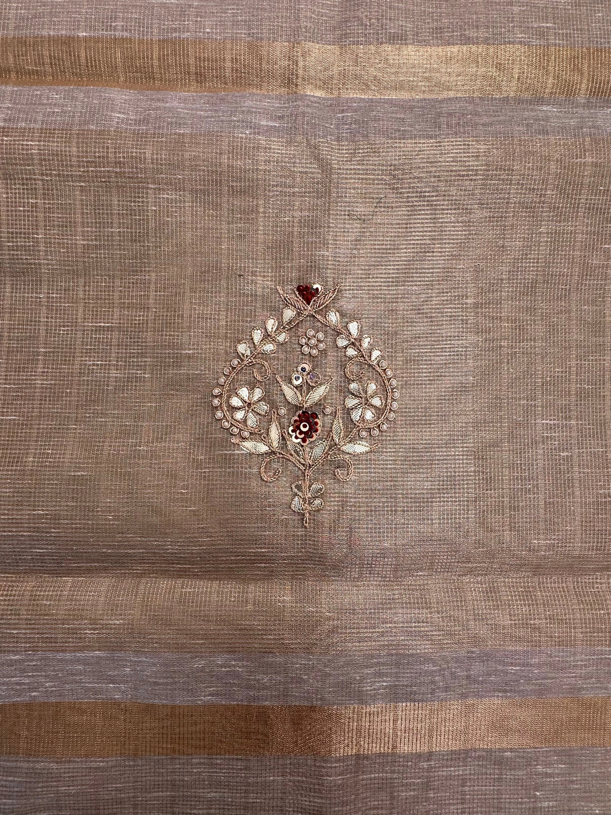 Grey Fancy Zari Cotton Saree With Hand Work
