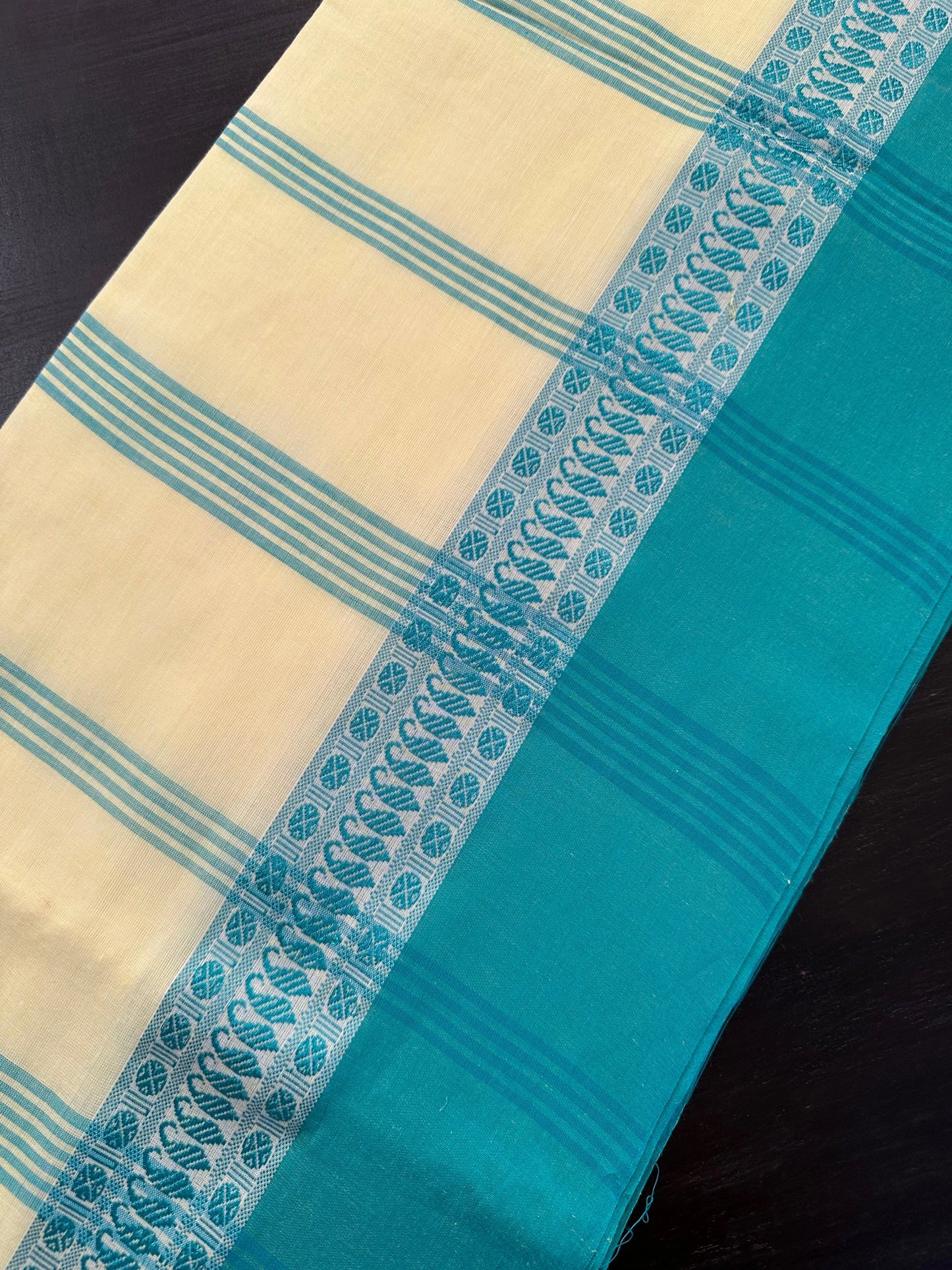 Lemon-Sea Green Tripura Cotton Saree