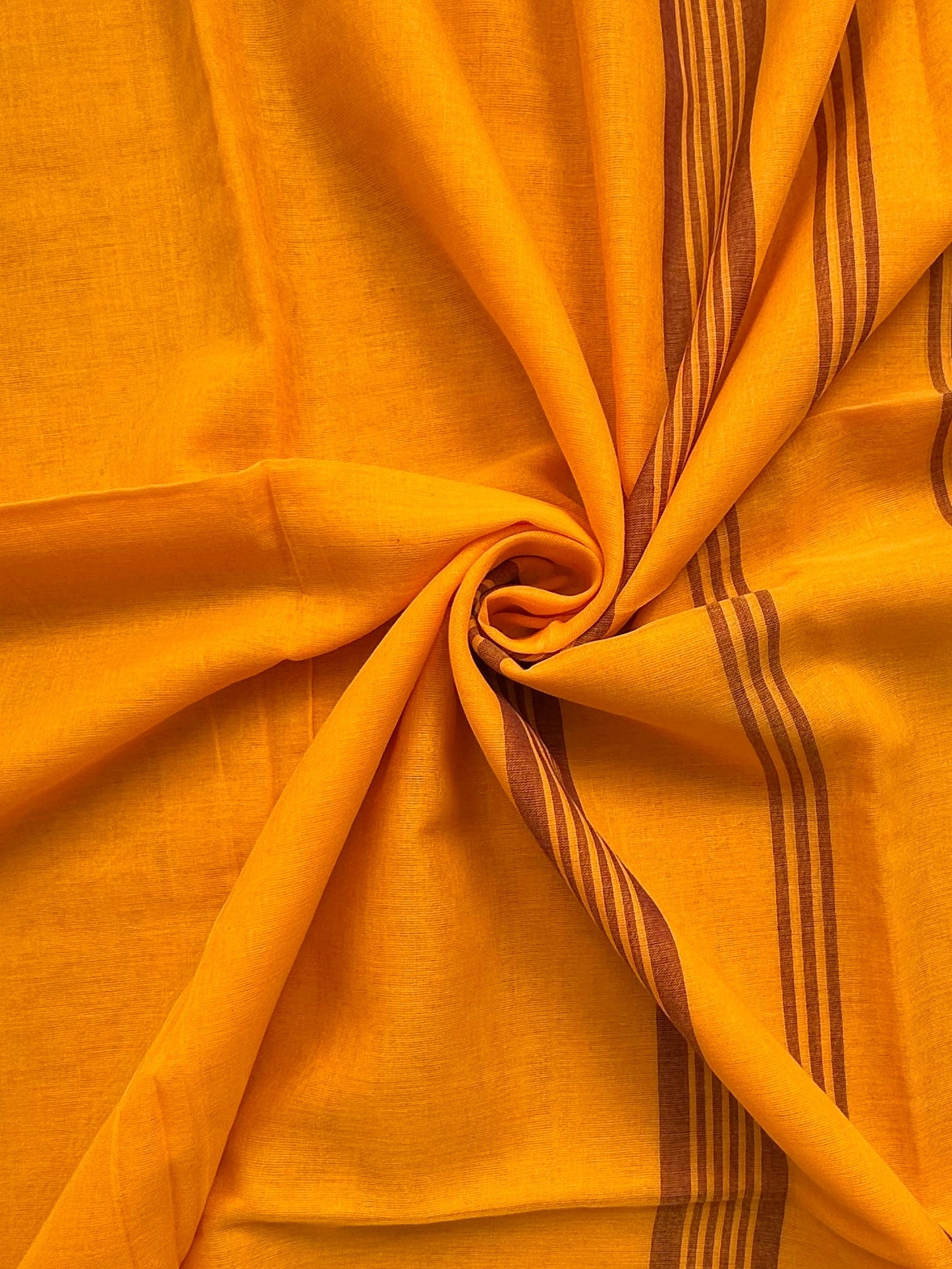 Deep Yellow-Brown Piku Bengal Cotton Saree