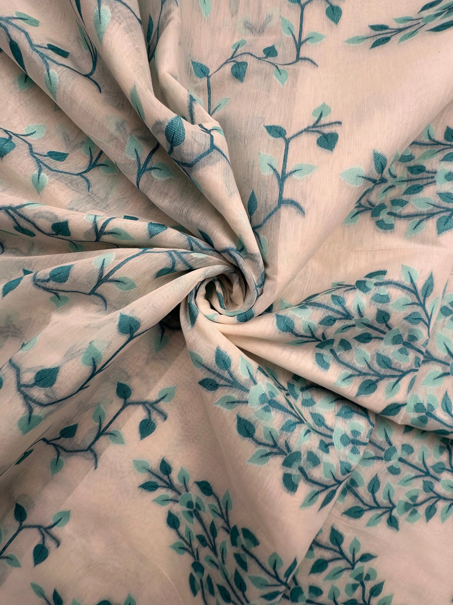 Off White- Sea Green Jamdani Fancy Cotton Saree