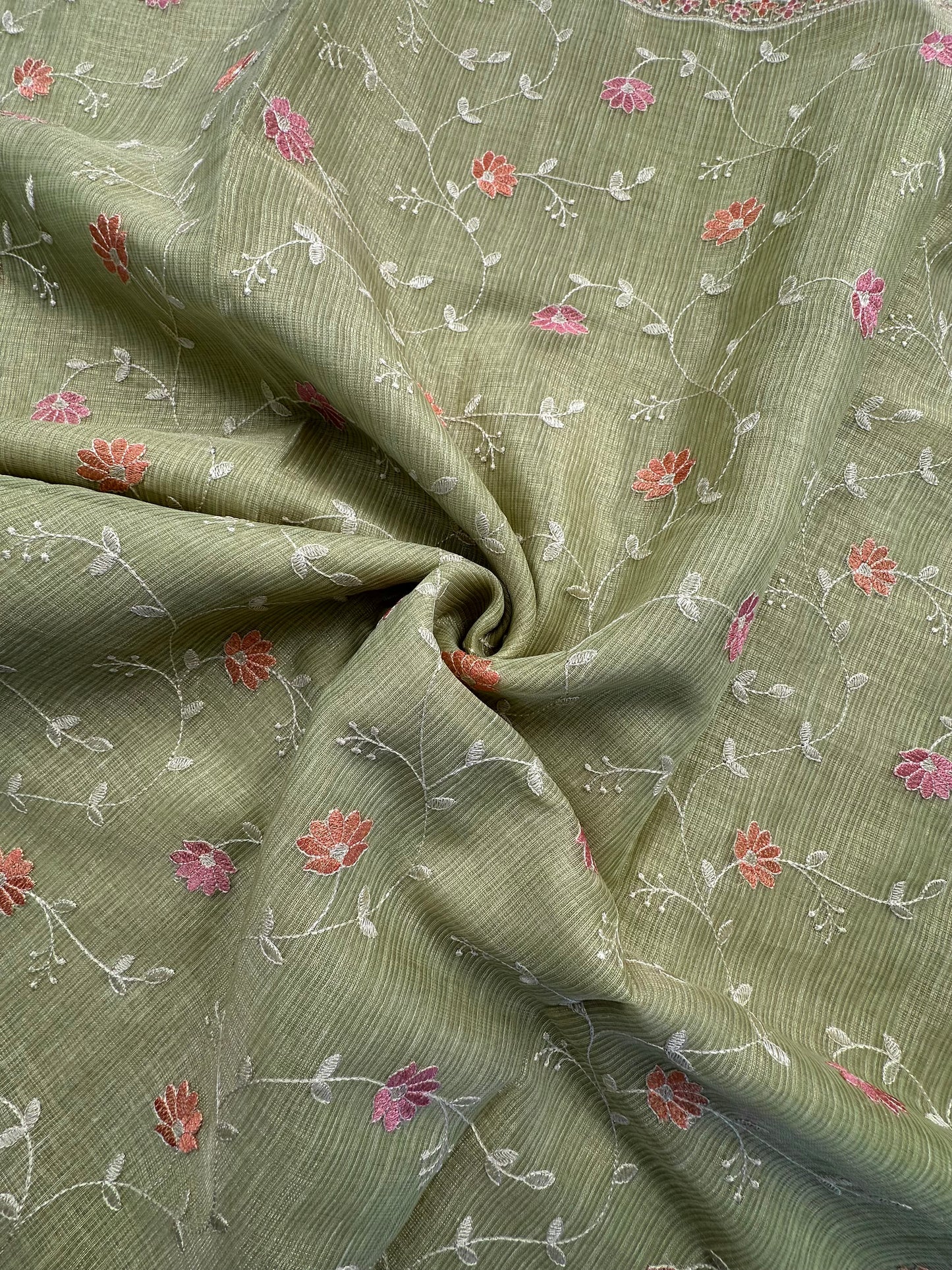 Parrot Green Fancy Tissue Saree