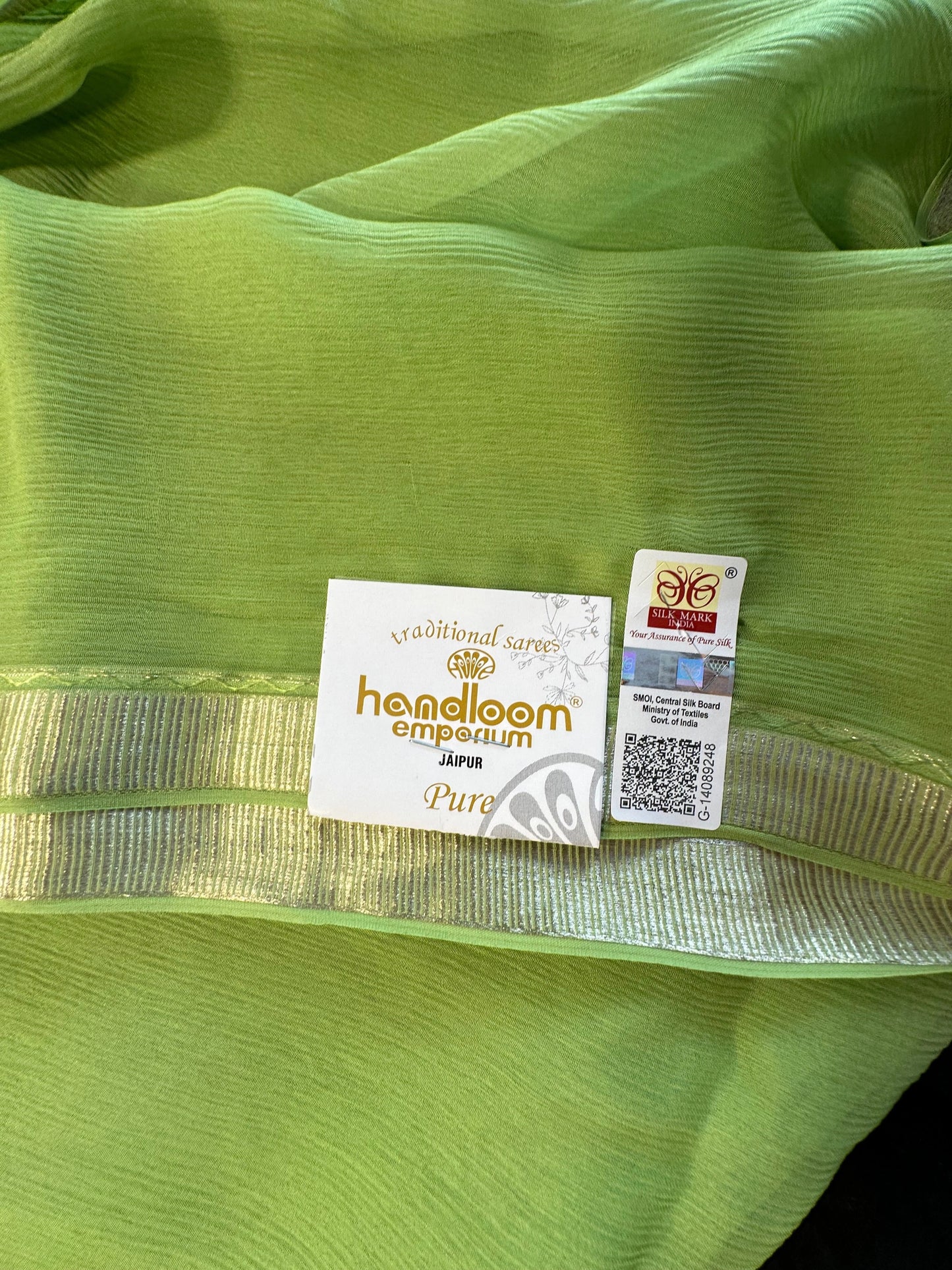 Parrot Green Pure Chiffon Saree