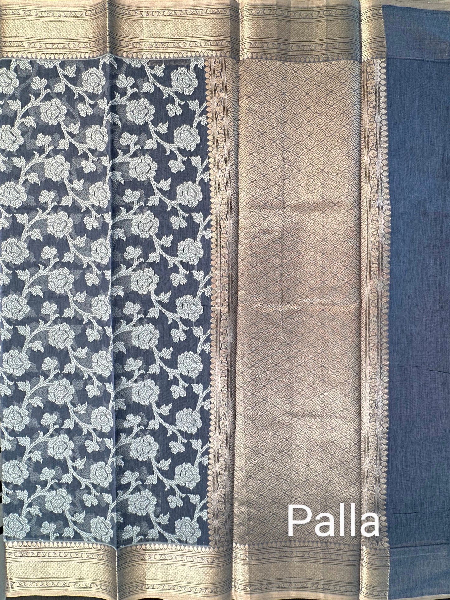 Grey Floral Emboss Chanderi Saree