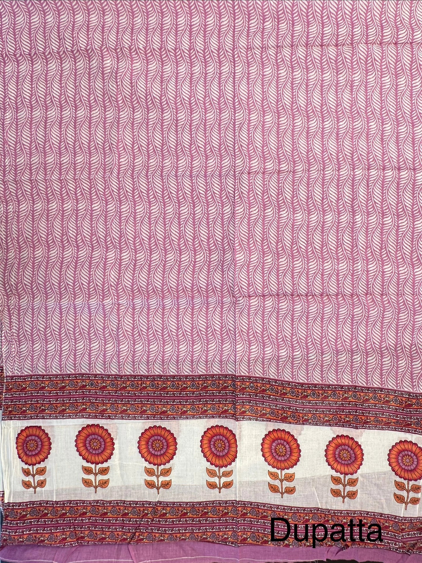 Cream-Pink Jaipuri Cotton 3-Piece Suit