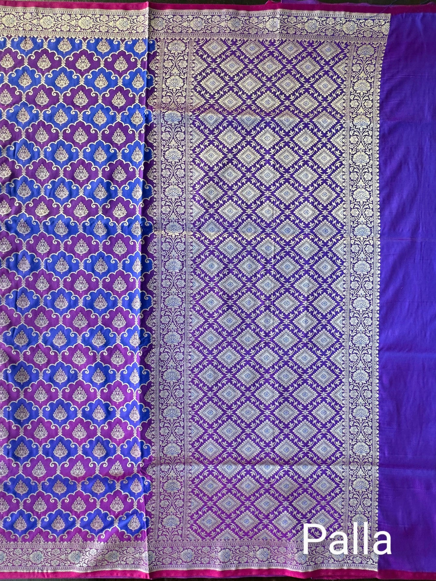 Purple-Blue Banarasi Rangkaat Blended Silk Saree