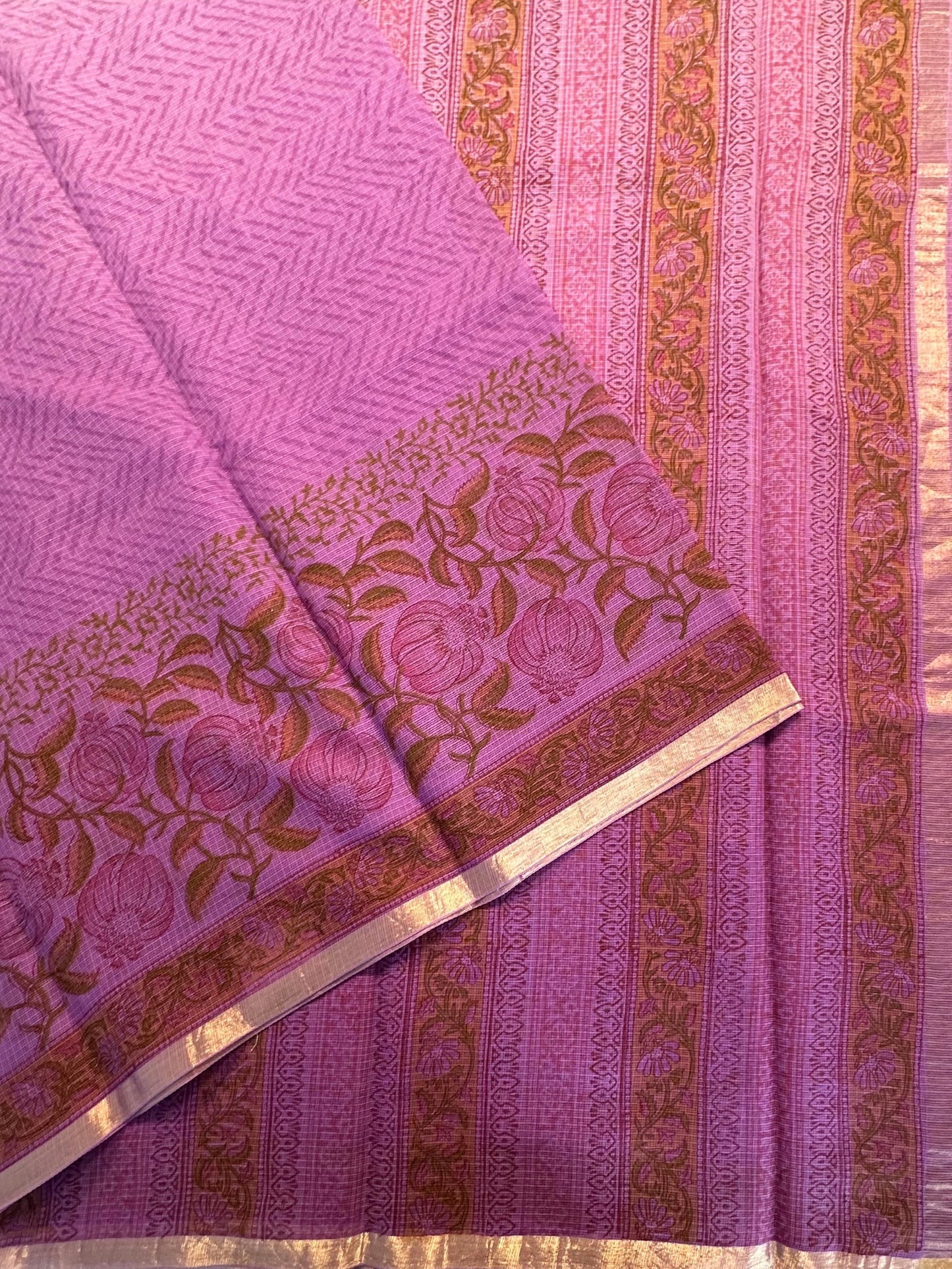 Purple Block Print Kota Doria Cotton Saree