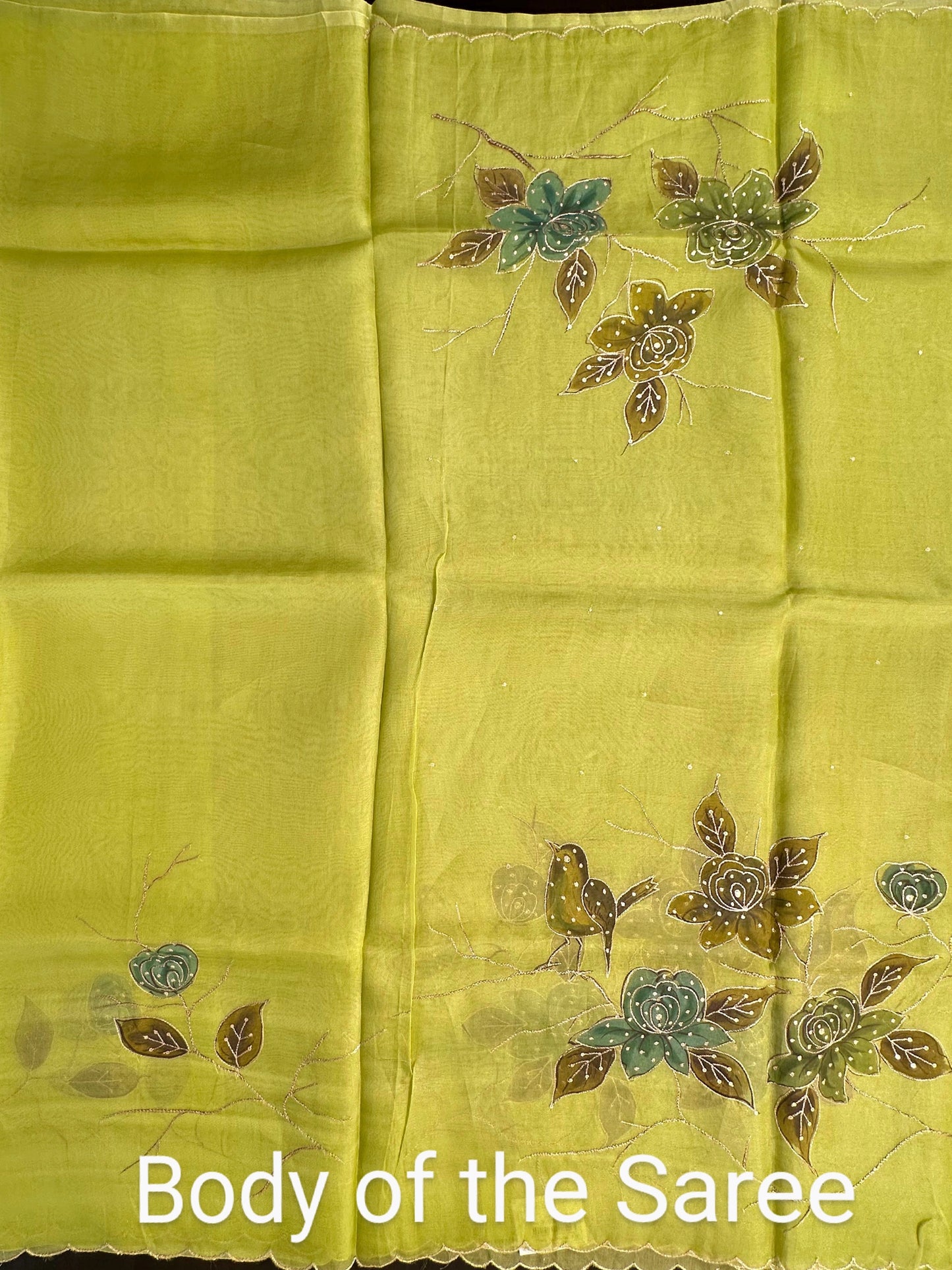 Green Floral Print Organza Saree