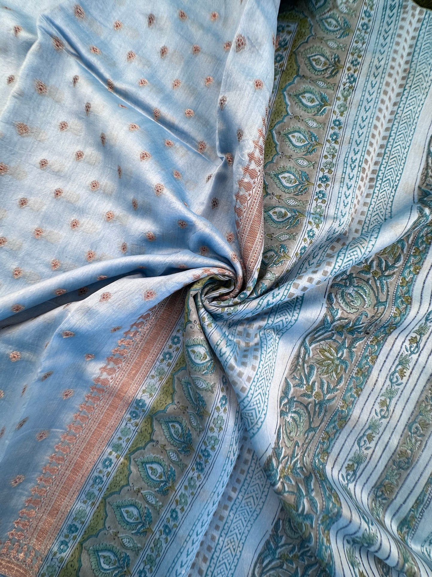 Blue Chanderi Saree with Hand Block Print