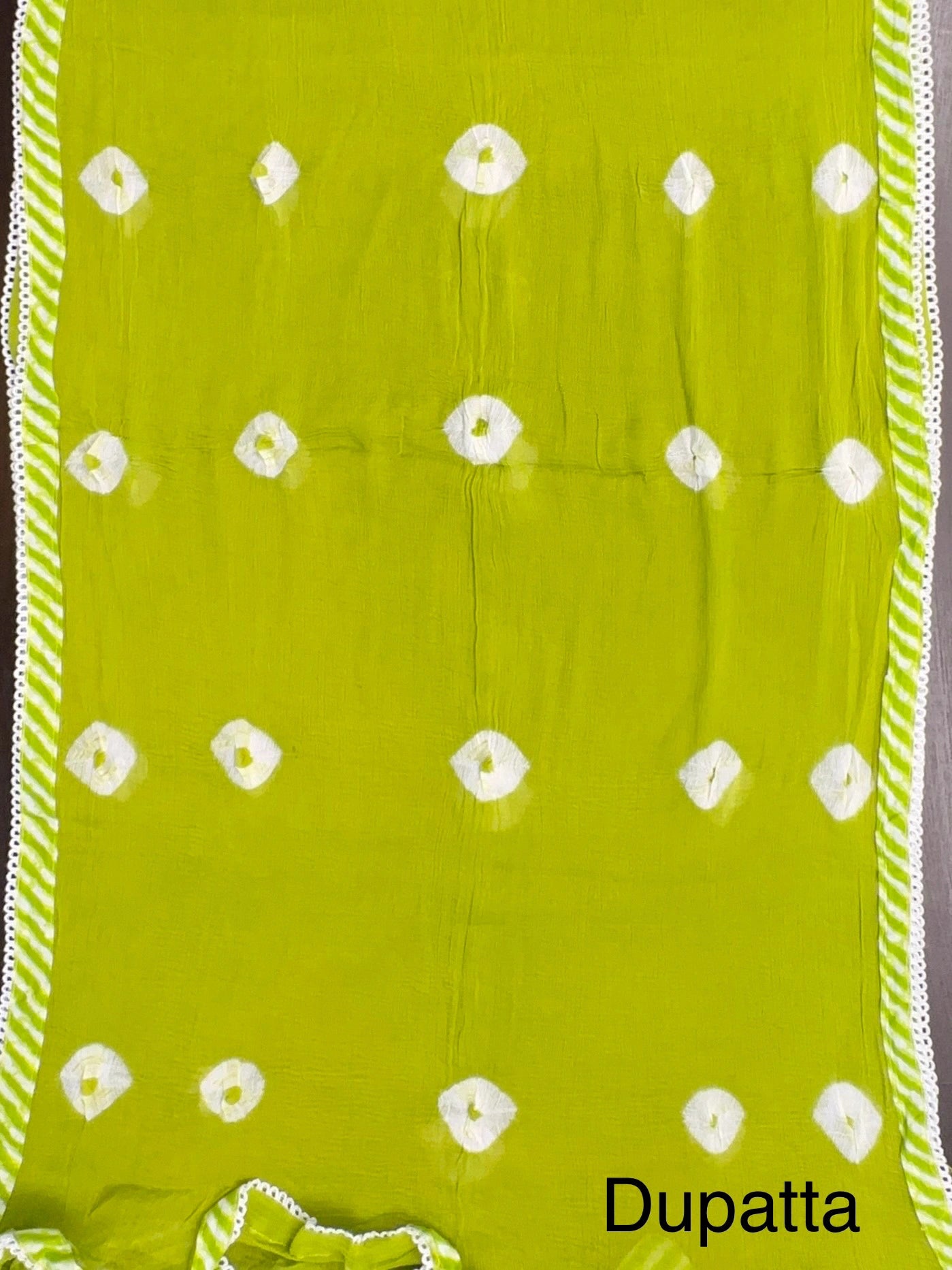Parrot Green Leheriya Jaipuri Cotton 3-Piece Unstitched Suit