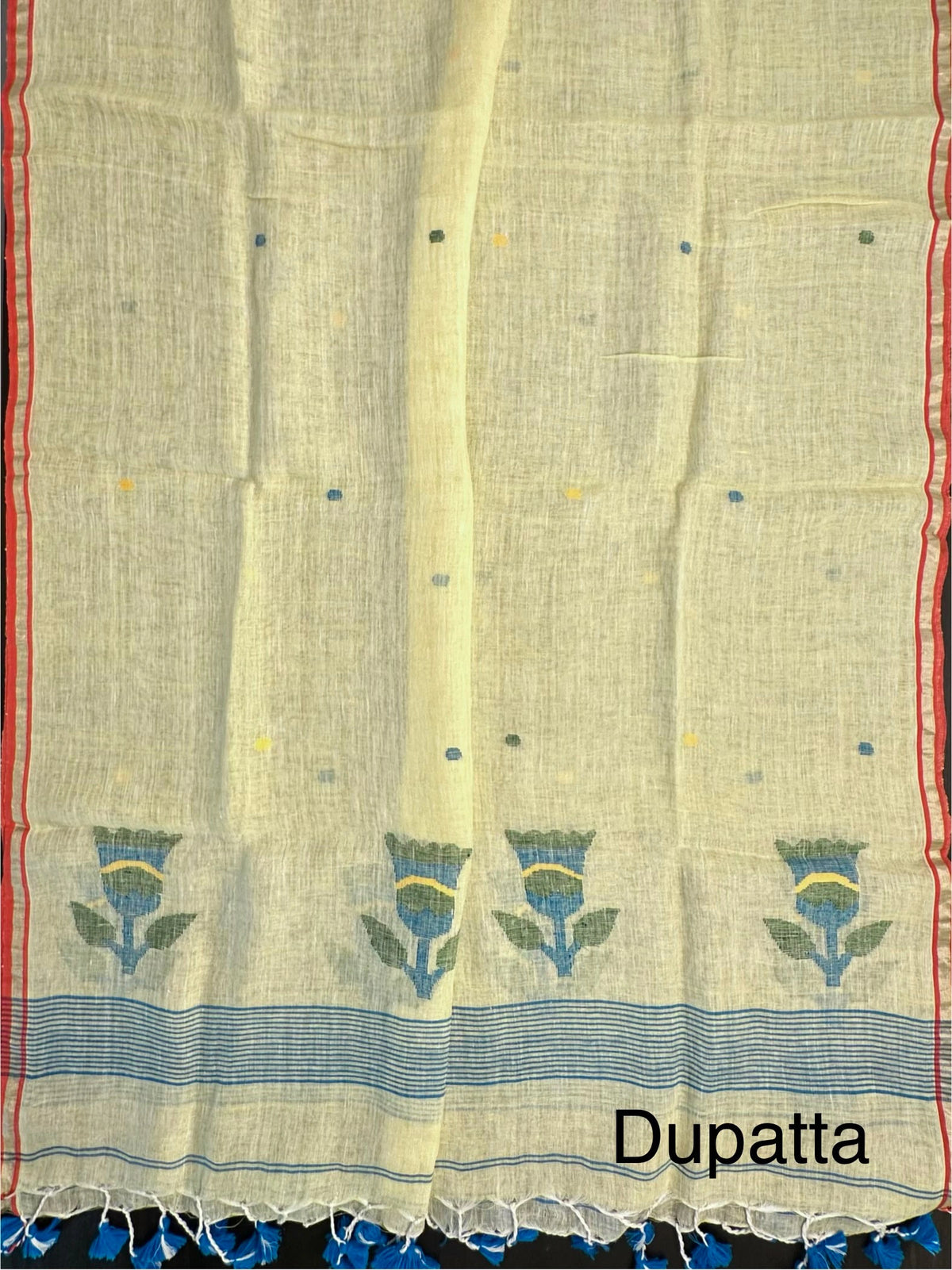 Pale Yellow Linen Dhakai 2 Piece Kurta Dupatta Unstitched Set