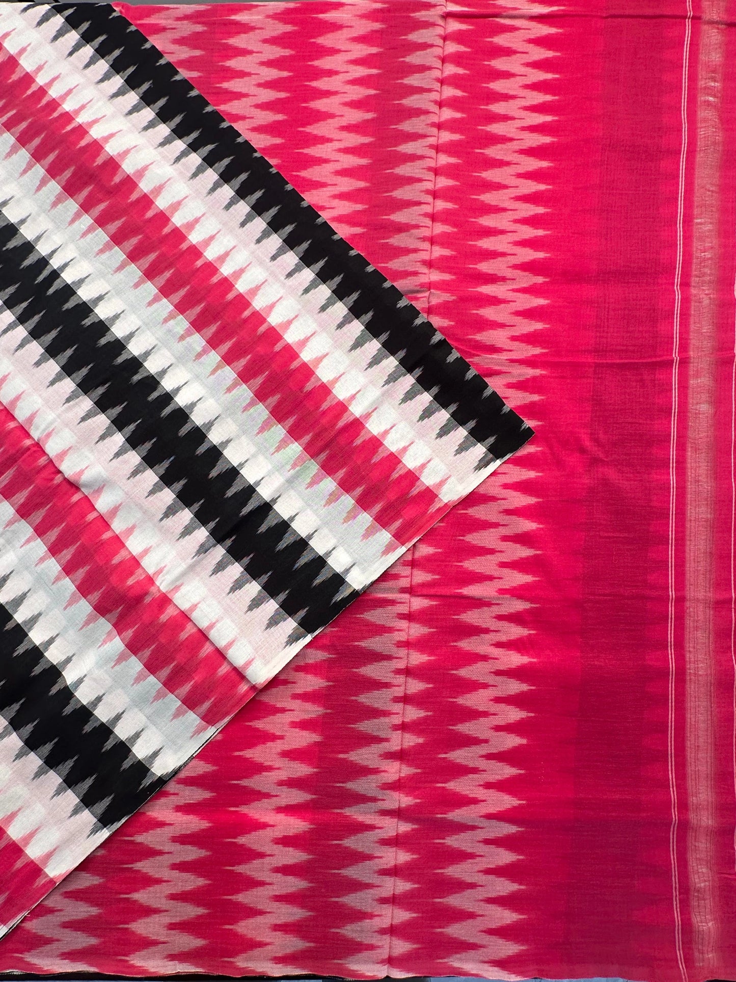 Black-Pink Ikkat Cotton Saree