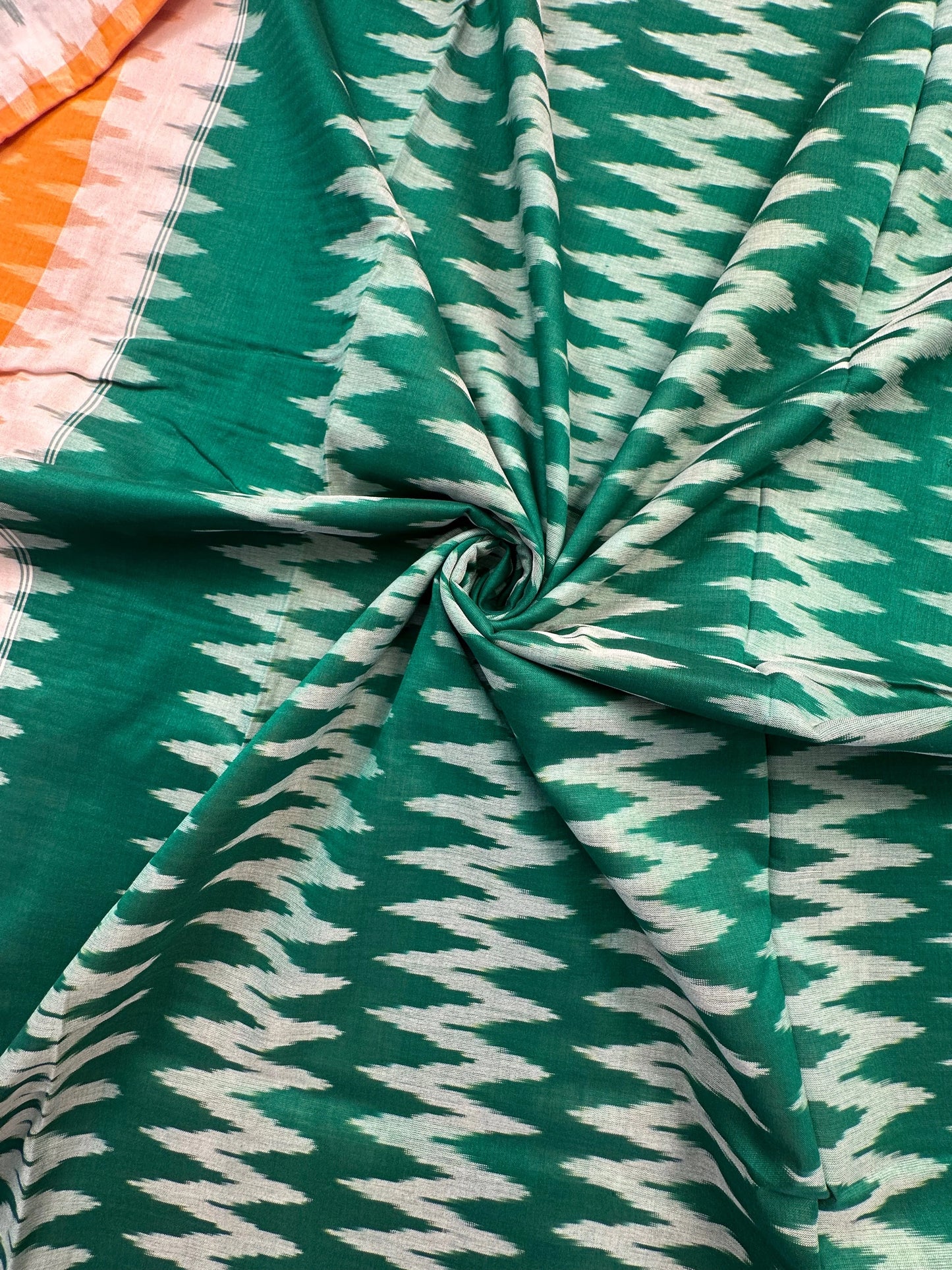B.Green-Mustard Ikkat Cotton Saree
