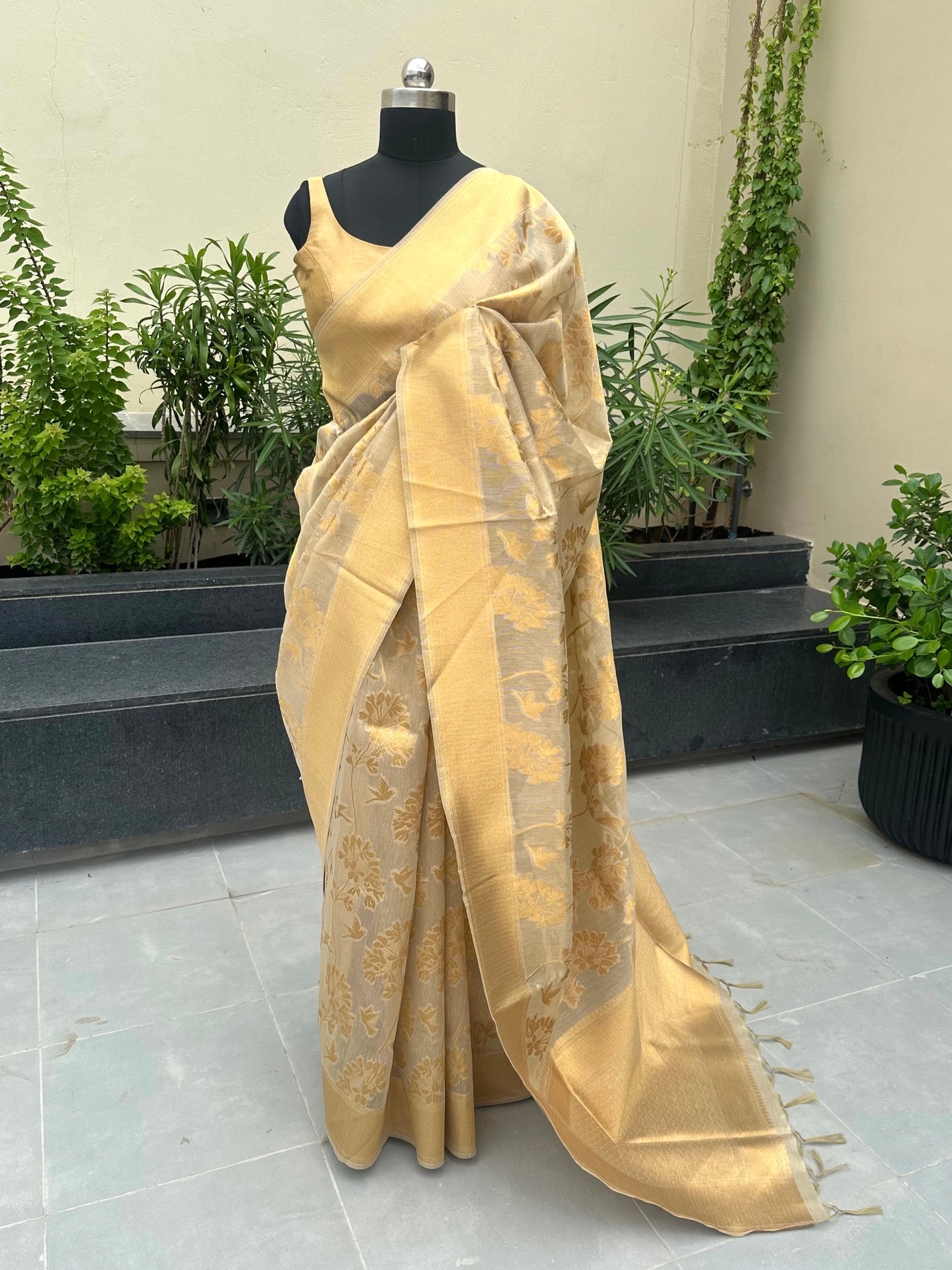 Light Gold Fancy Tissue Saree