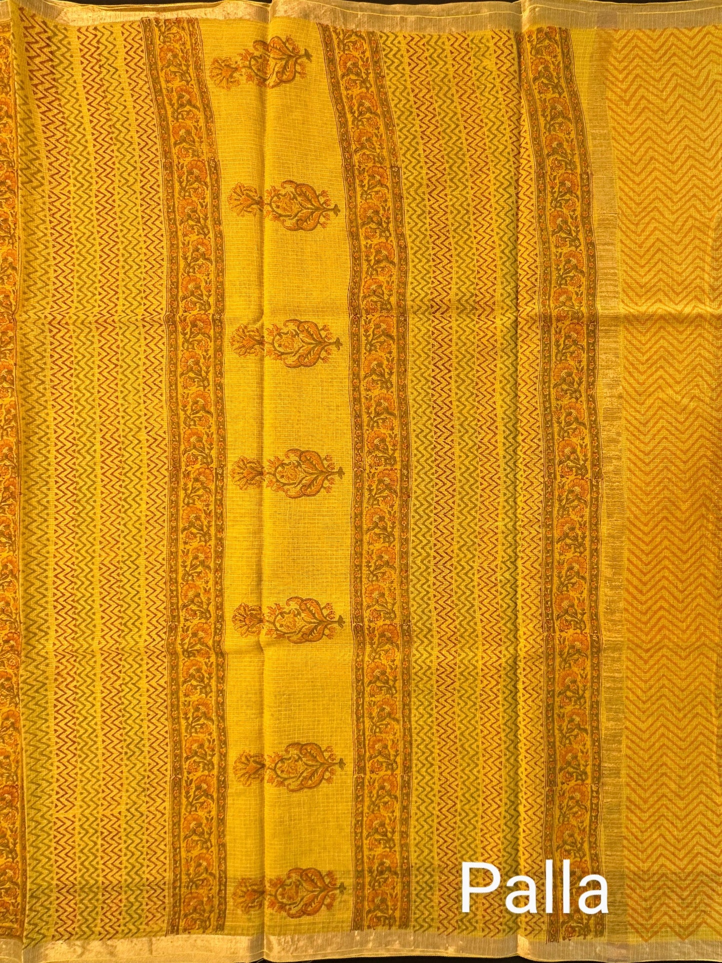 Yellow Block Print Kota Doria Cotton Saree