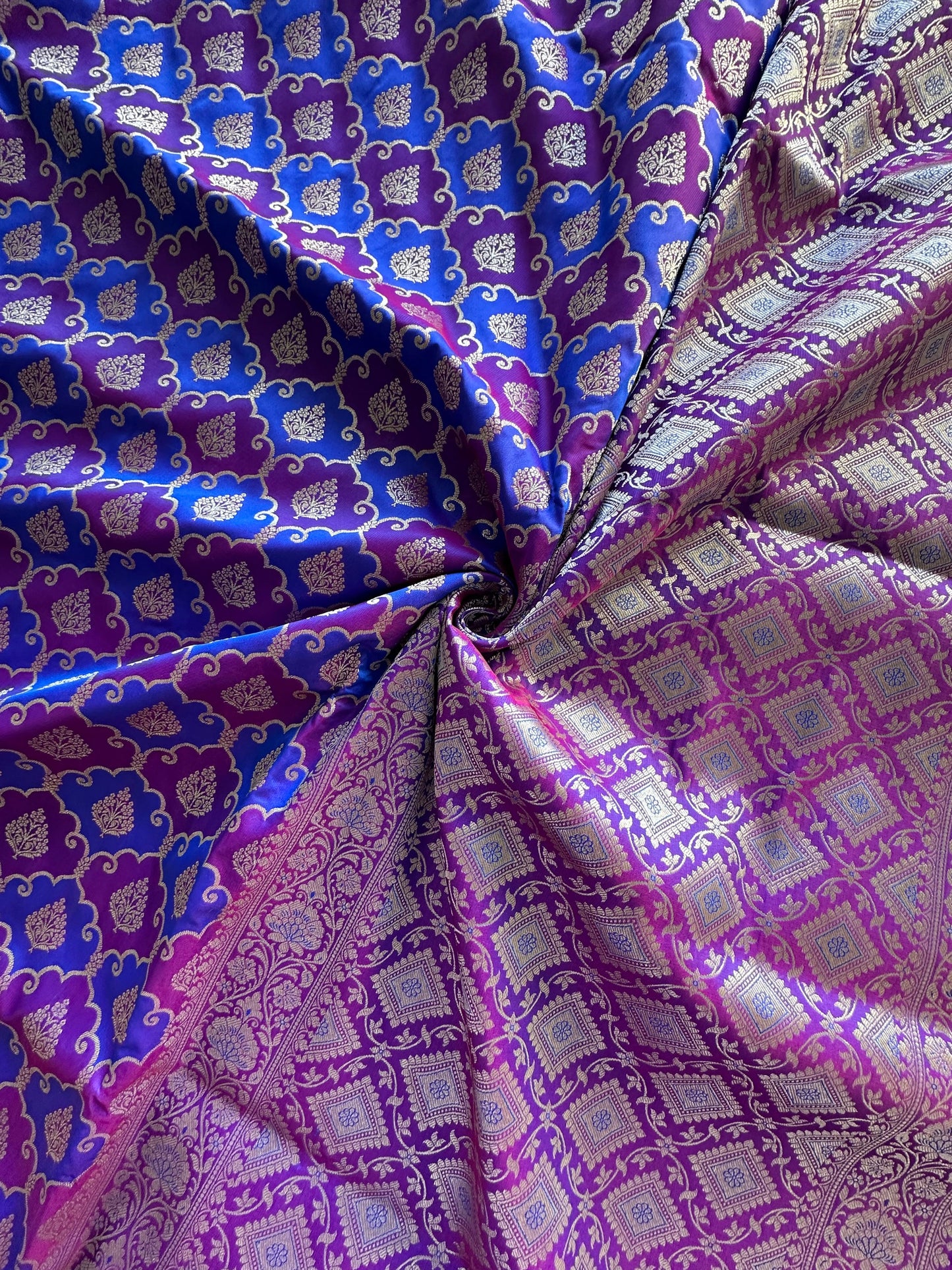 Purple-Blue Banarasi Rangkaat Blended Silk Saree
