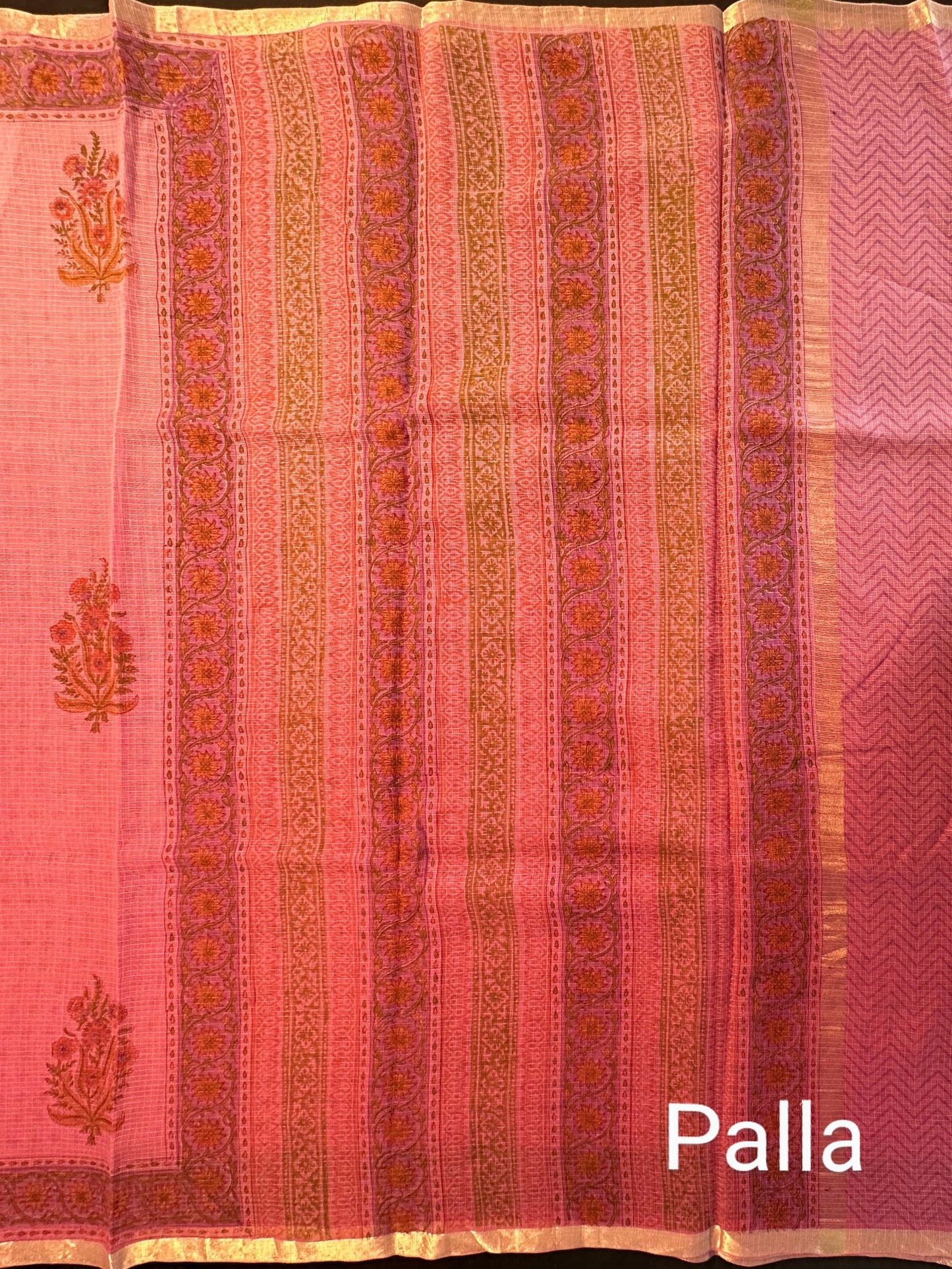 Pink Block Print Kota Doria Cotton Saree