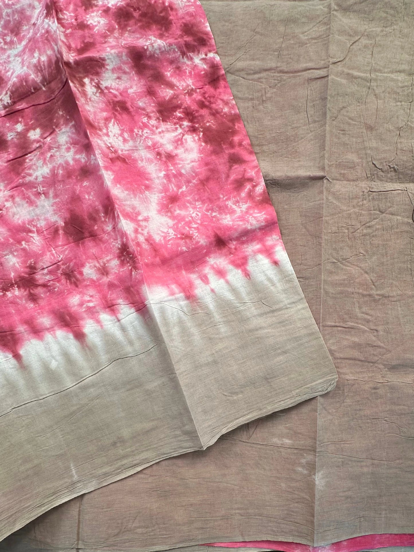 Pink-Beige Batik Pure Cotton Saree