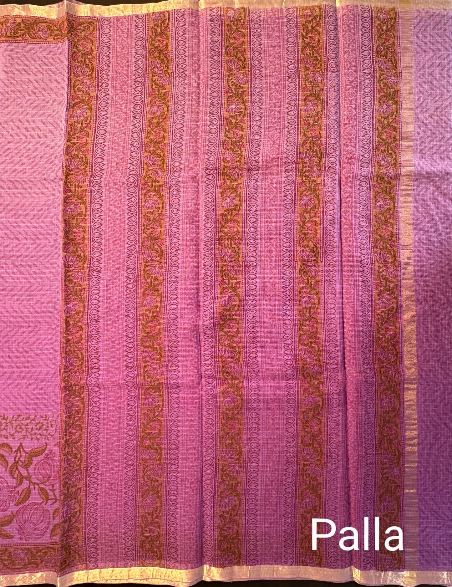 Purple Block Print Kota Doria Cotton Saree