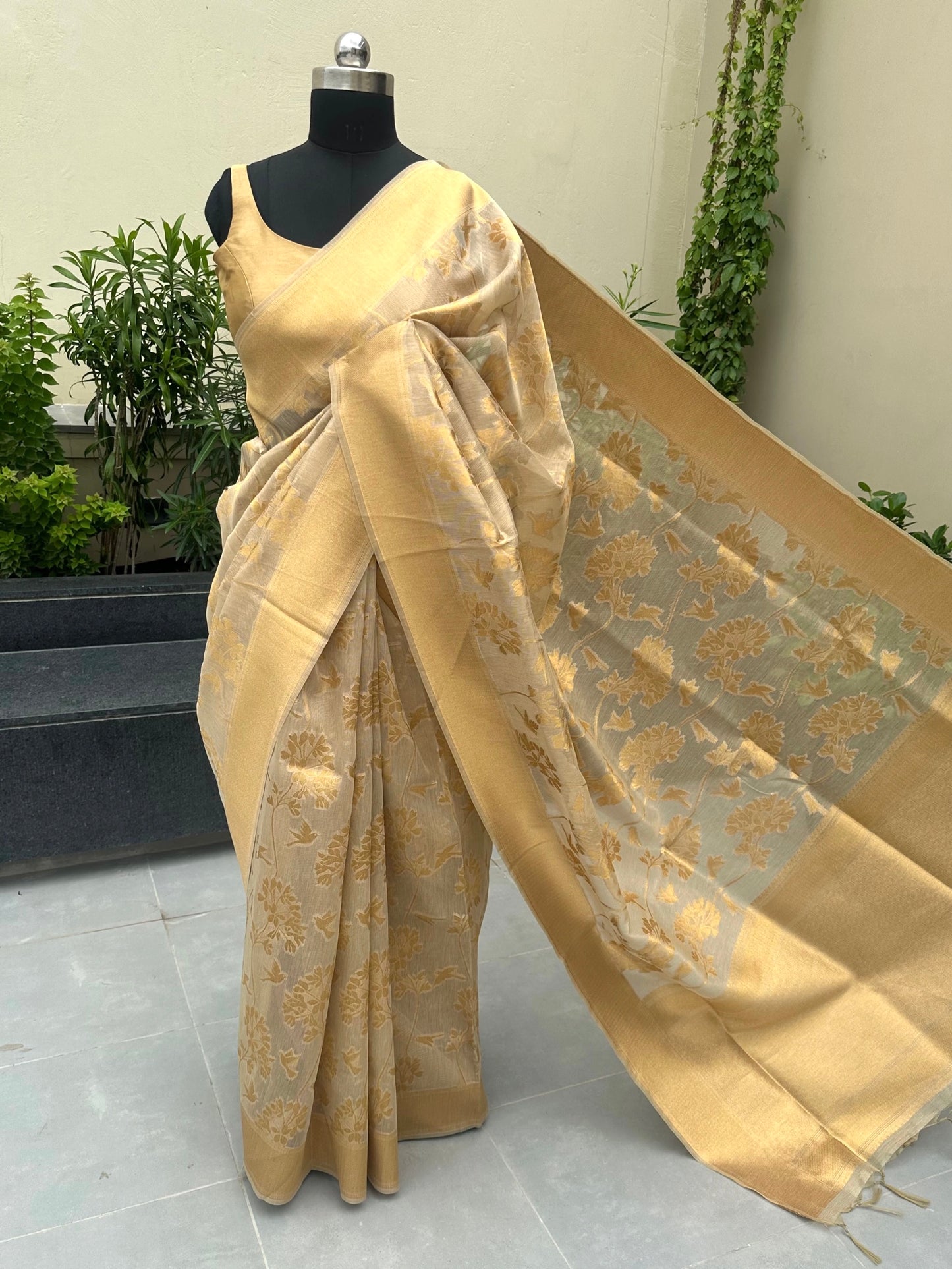 Light Gold Fancy Tissue Saree