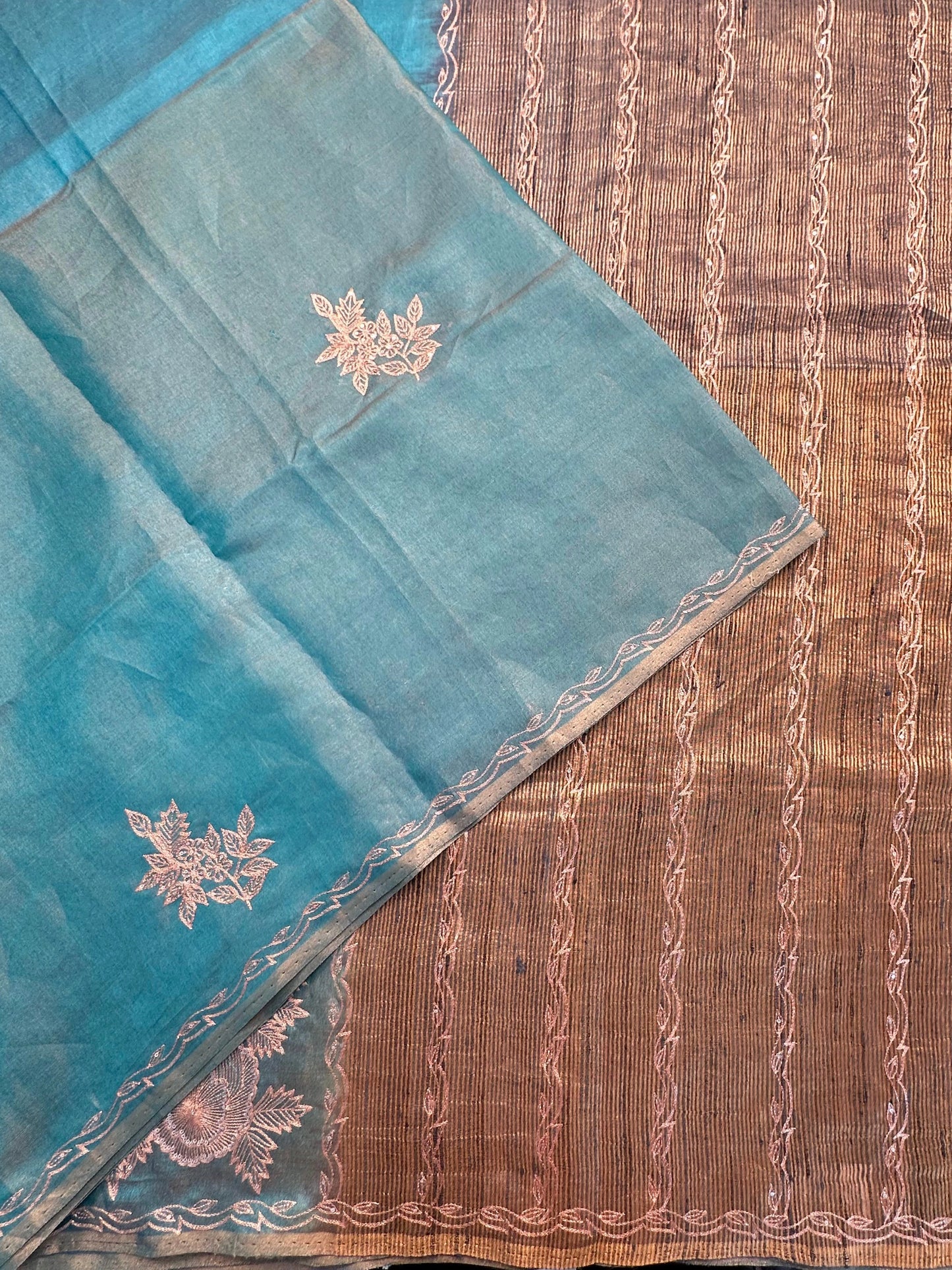Blue Zardozi Tissue Silk Saree