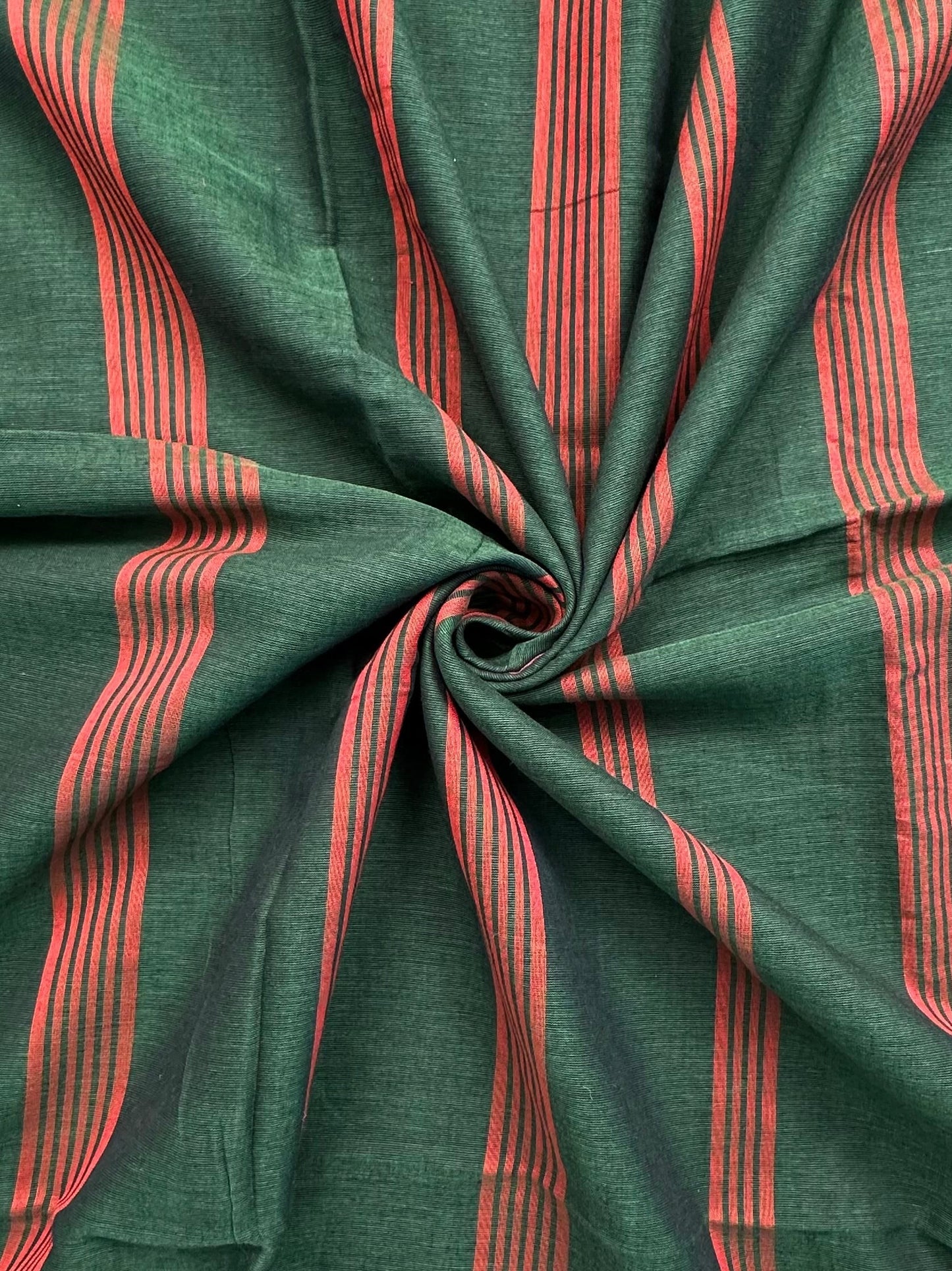 Bottle Green-Red Piku Bengal Cotton Saree