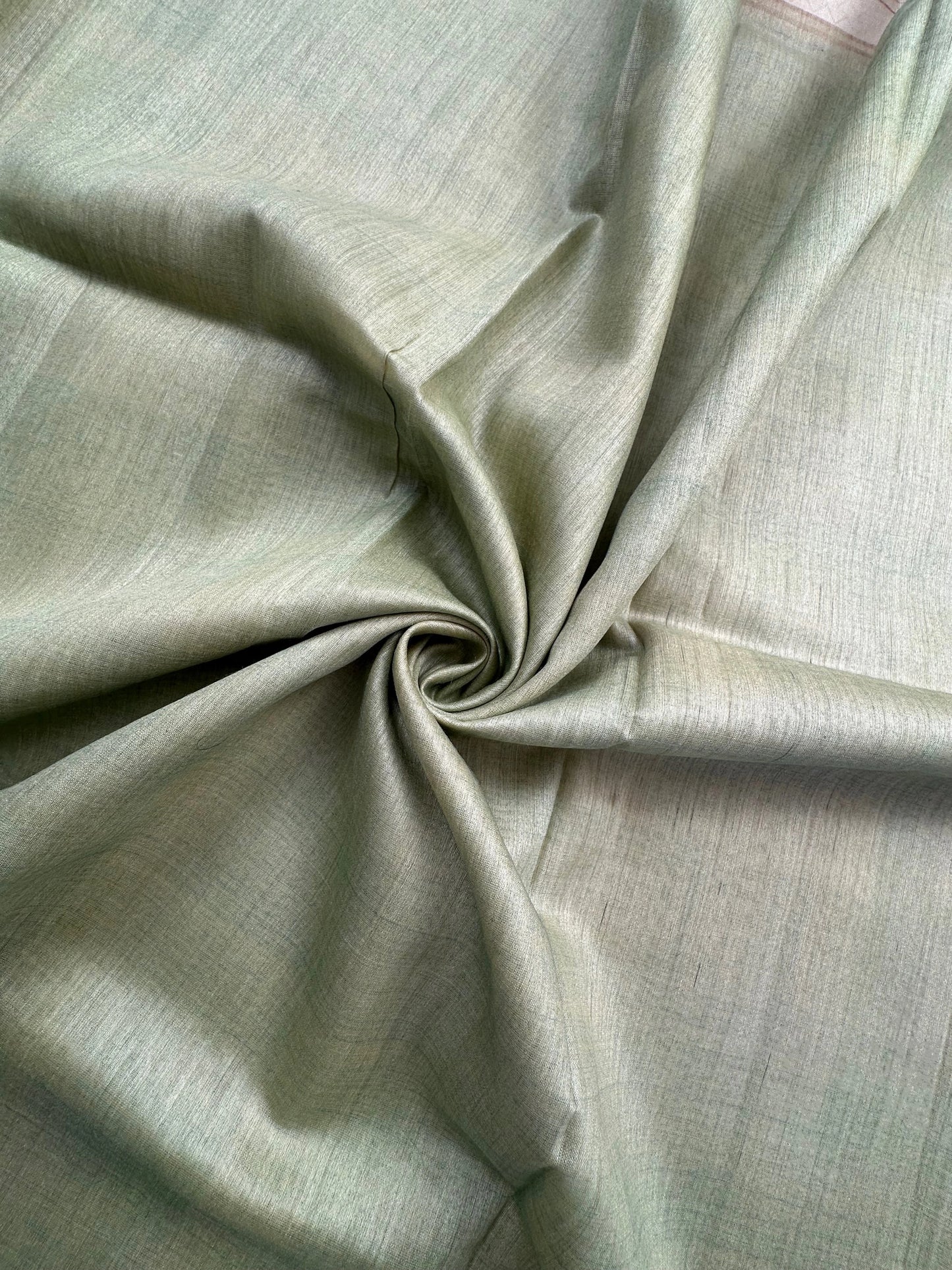 Pista Green Hand Print Muga Silk Saree