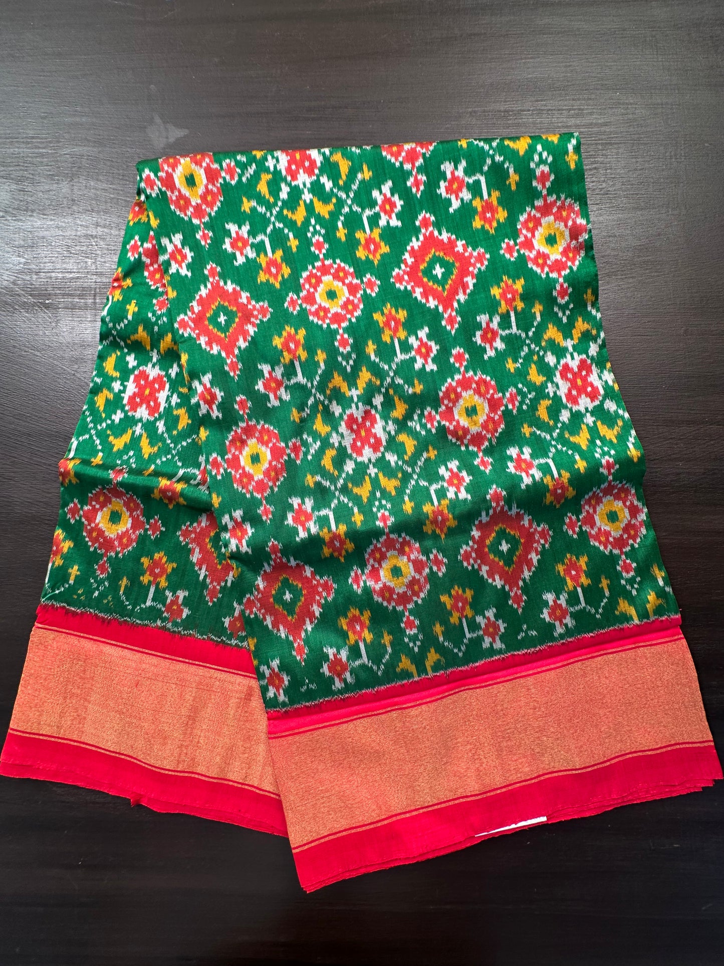 Bottle Green-Red Patola Handloom Silk Saree