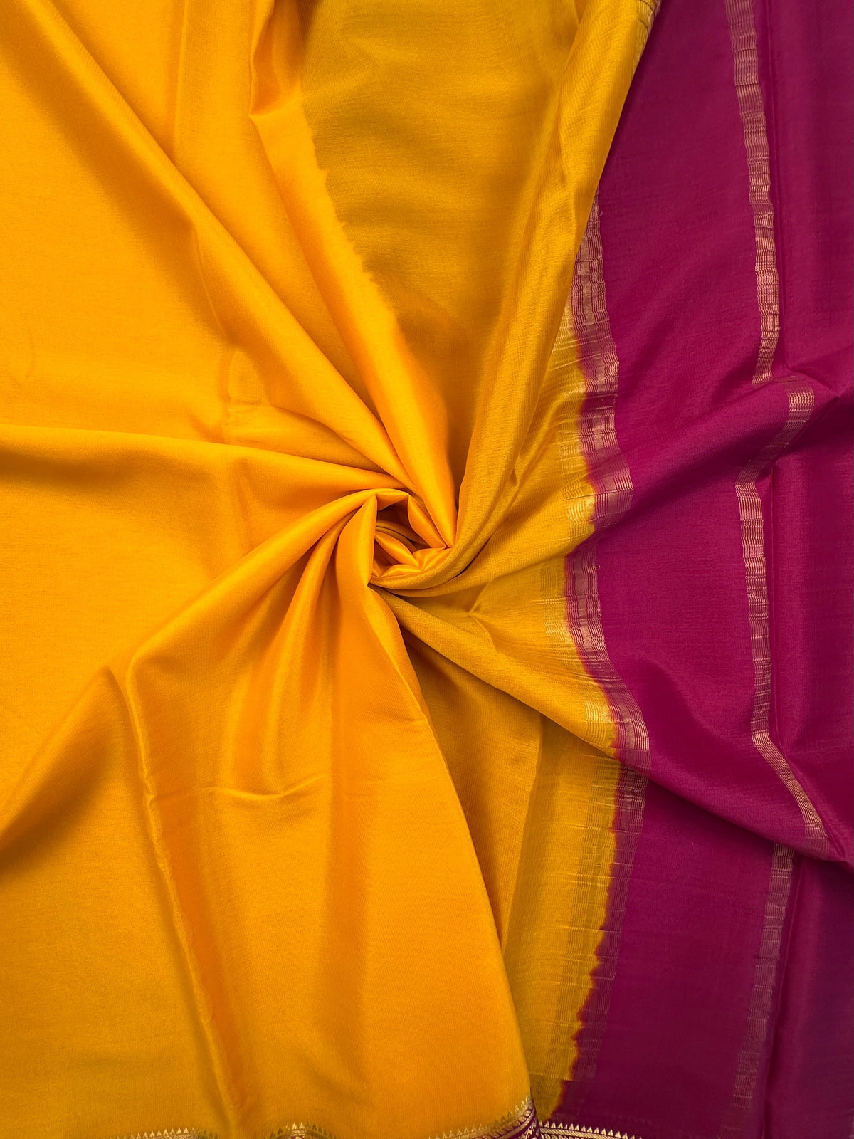 Yellow-Magenta Mysore Crepe Saree