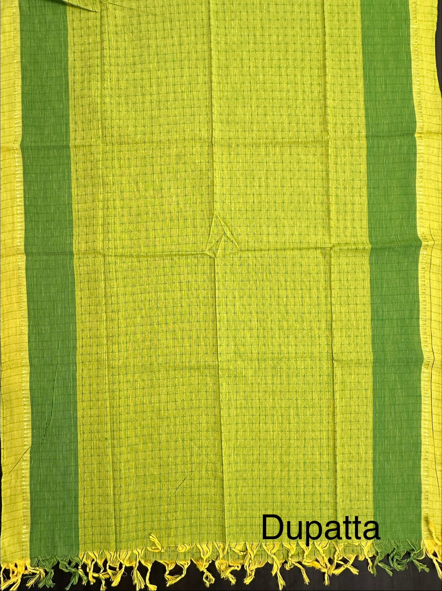 Parrot Green Handloom Emboss Cotton 3-Piece Suit