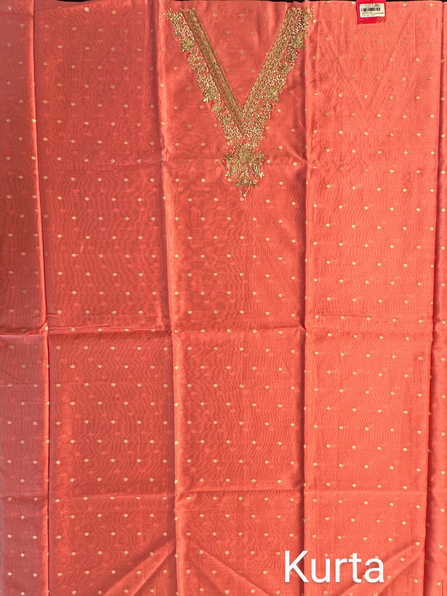 Pink Tissue Neck Work Chanderi Unstitched 3-Piece Suit