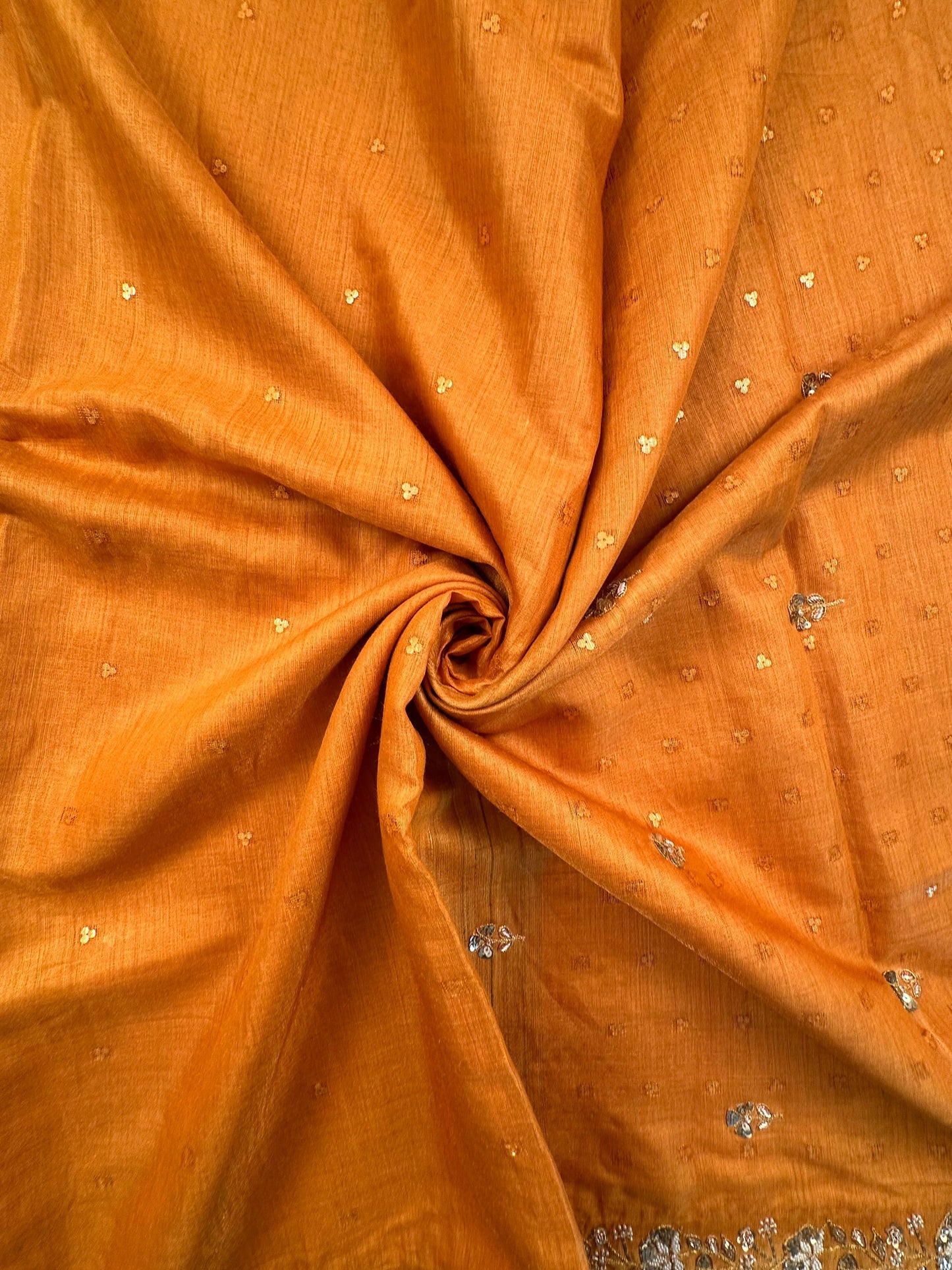 Mustard Tussar-Tissue Silk Saree with Hand Work