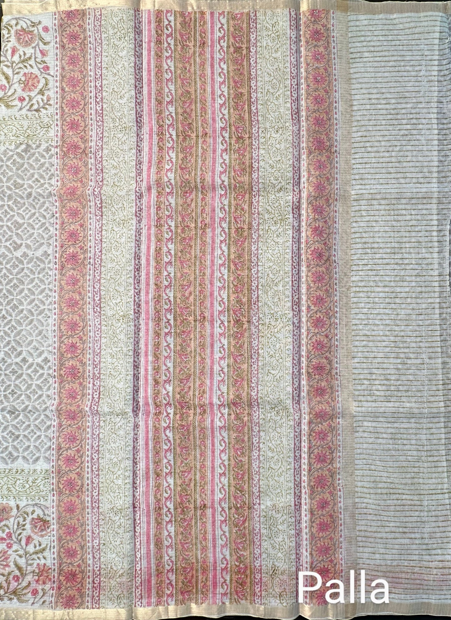 Off White - Grey Block Printed Kota Doria