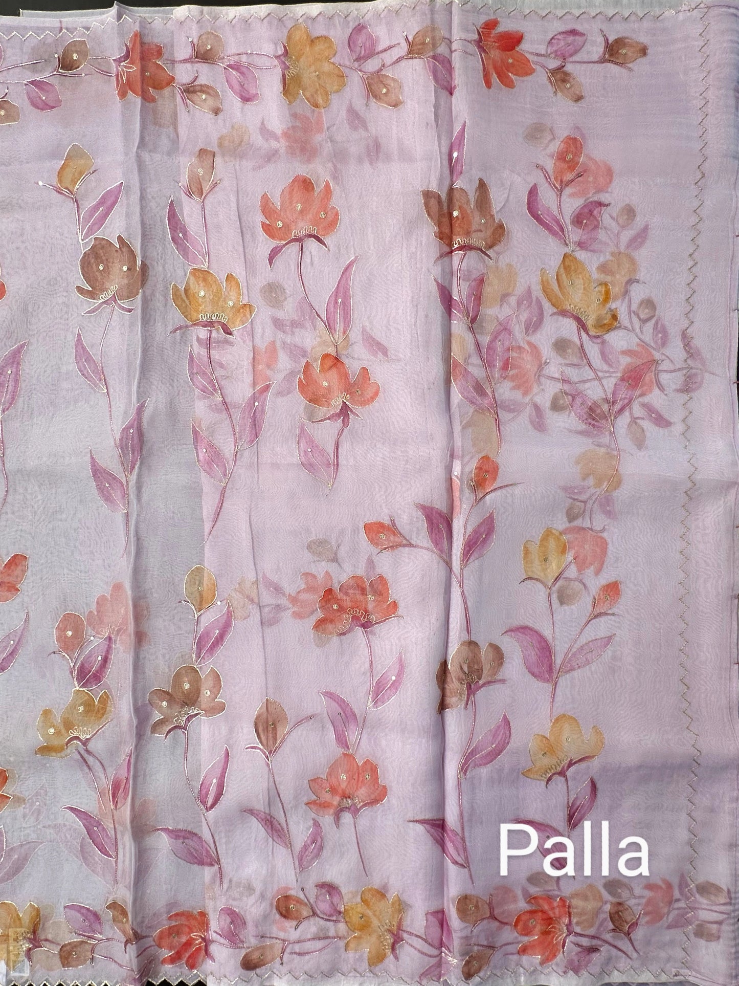 Mauve Floral Print Organza Saree
