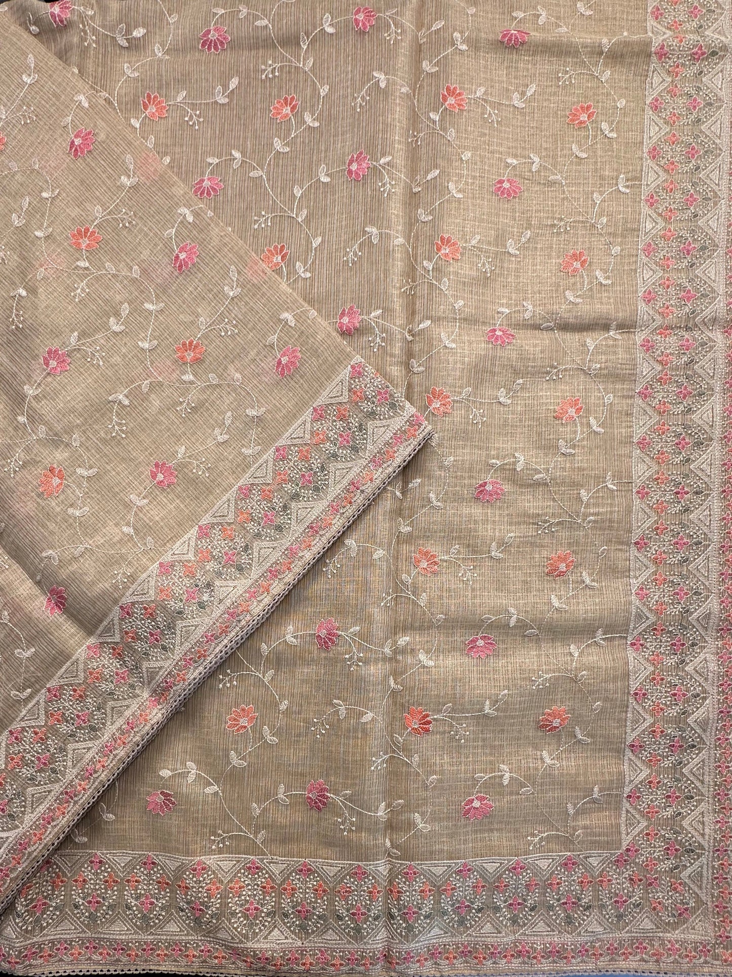 Cream Fancy Tissue Saree