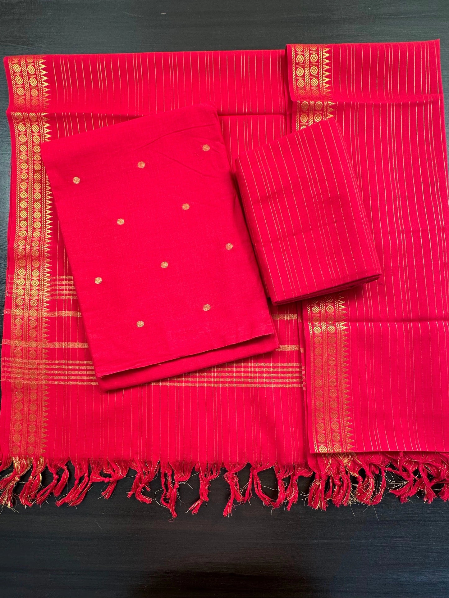Red South Cotton Unstitched 3-Piece Suit