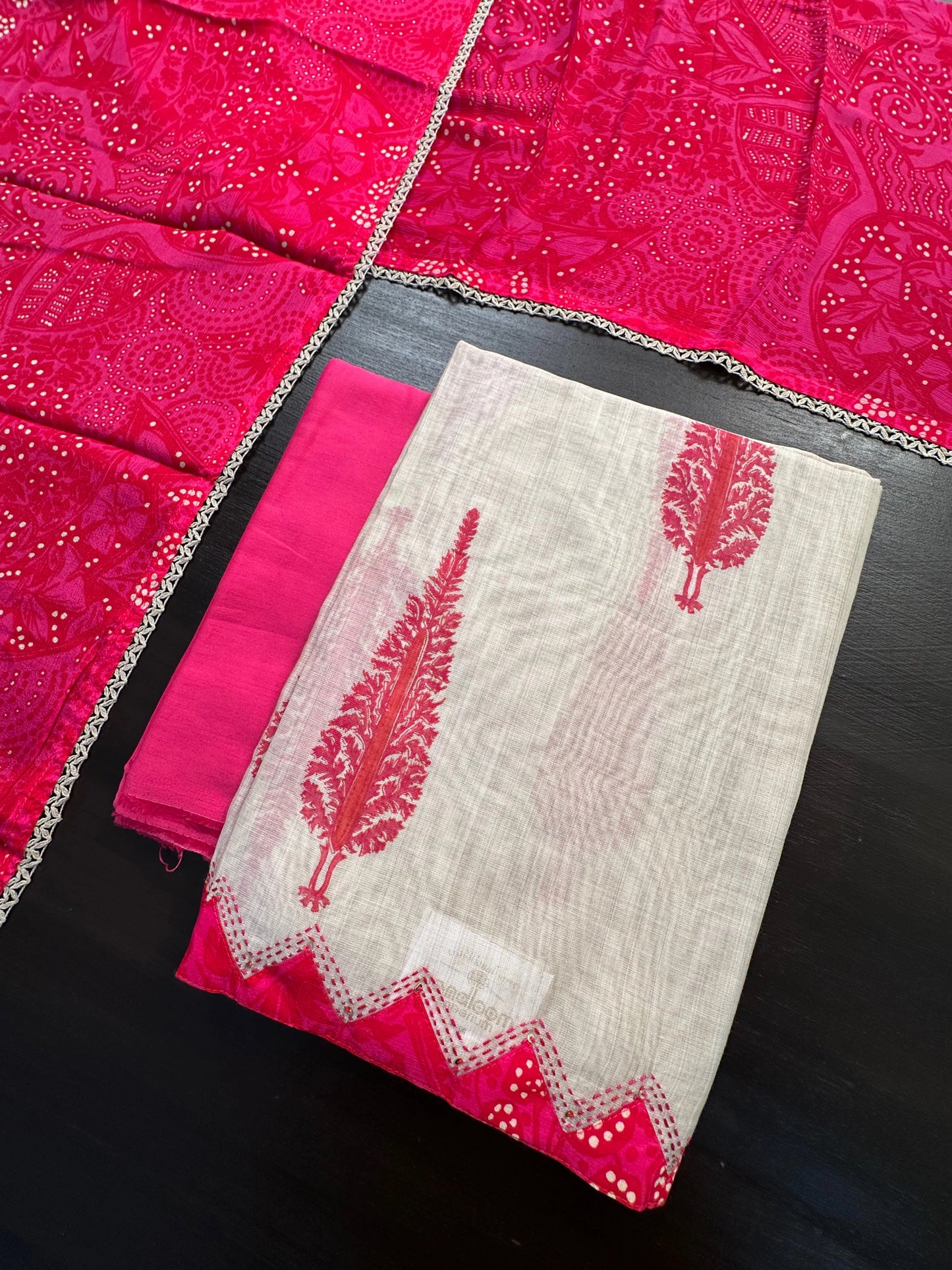 Beige-Rani Block Printed Fancy Cotton Suit