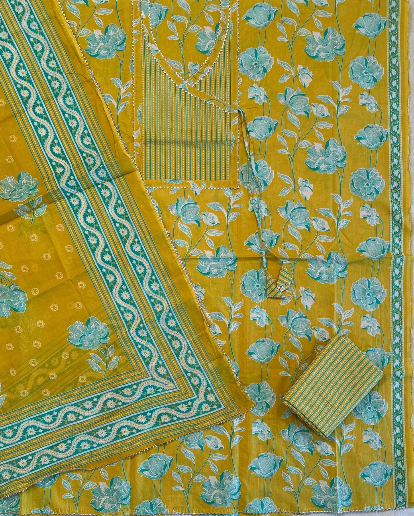 Yellow Angrakha Printed Cotton 3-Piece Suit
