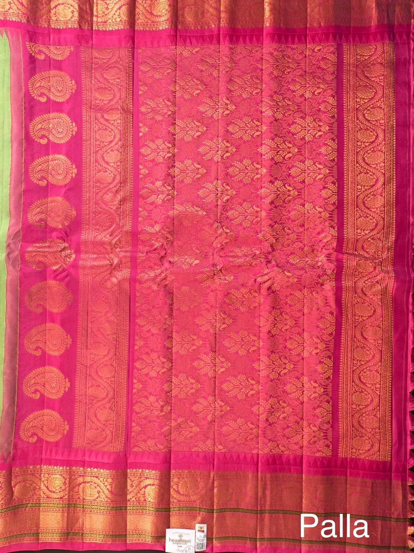 Pista Green-Pink Gadwal Pure Silk Saree