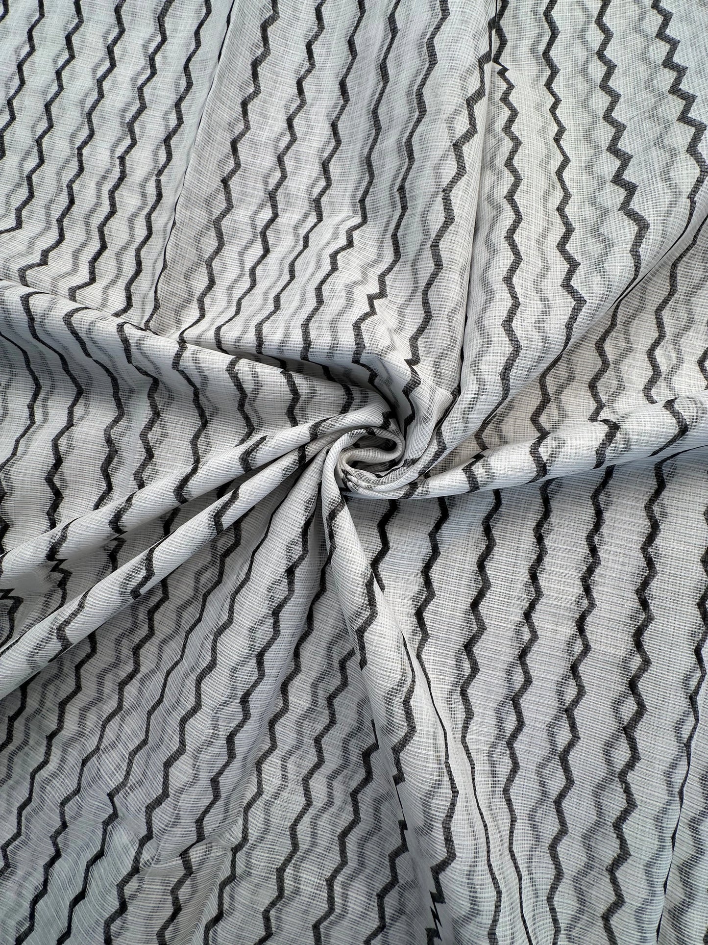 Off White- Black Block Printed Kota Doria Cotton Saree