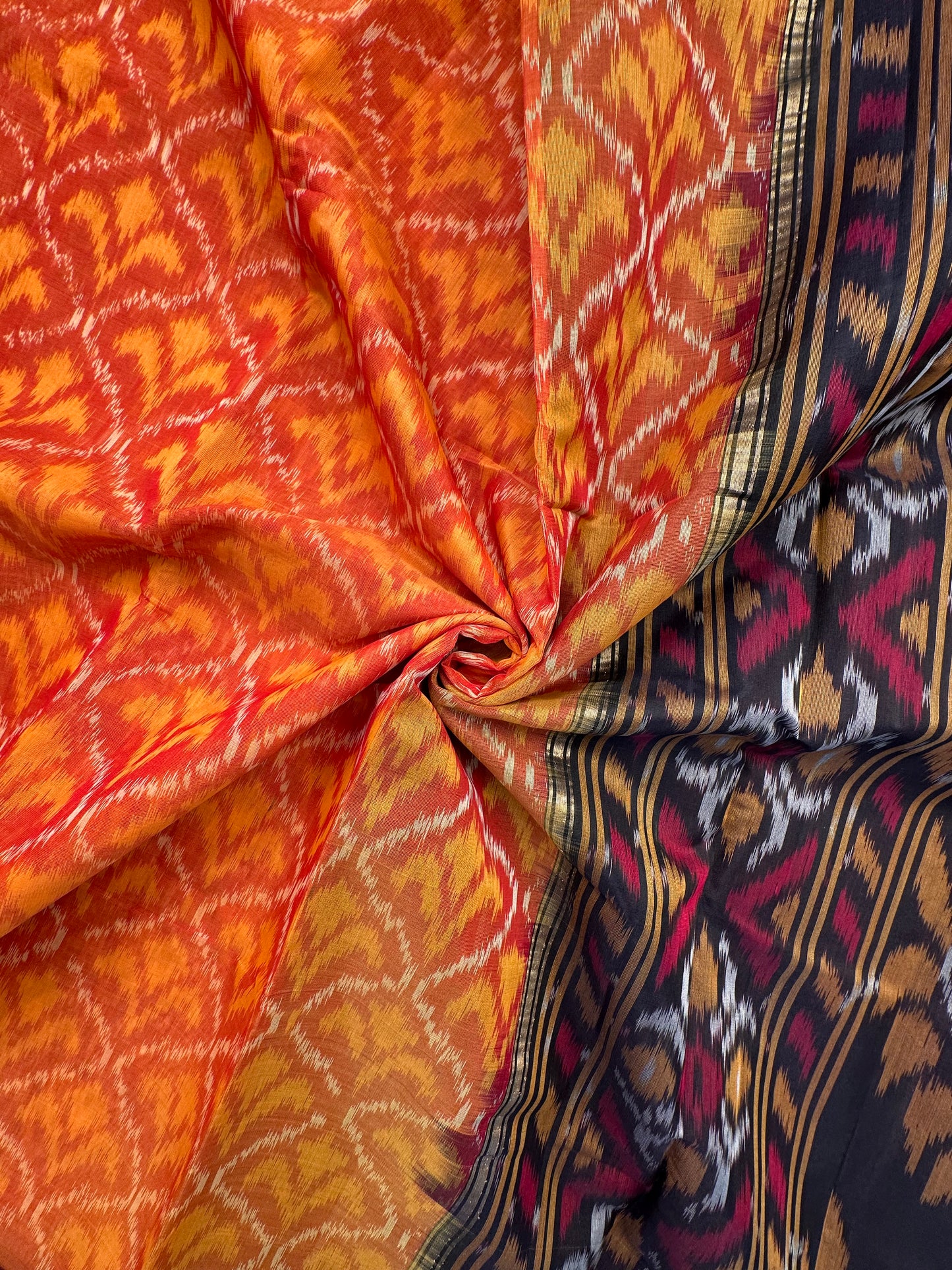 Rust Ikkat Kosa Cotton Silk Saree