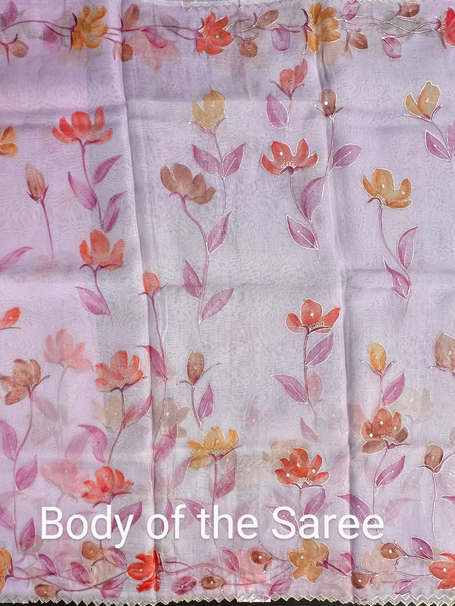 Mauve Floral Print Organza Saree