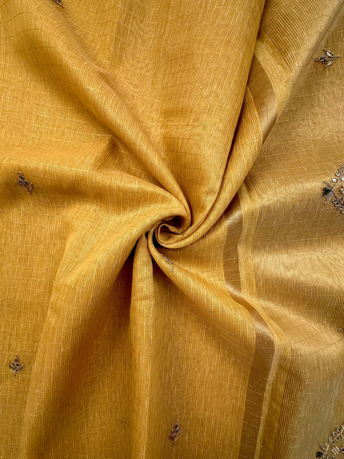 Mustard Fancy Zari Cotton Saree With Hand Work