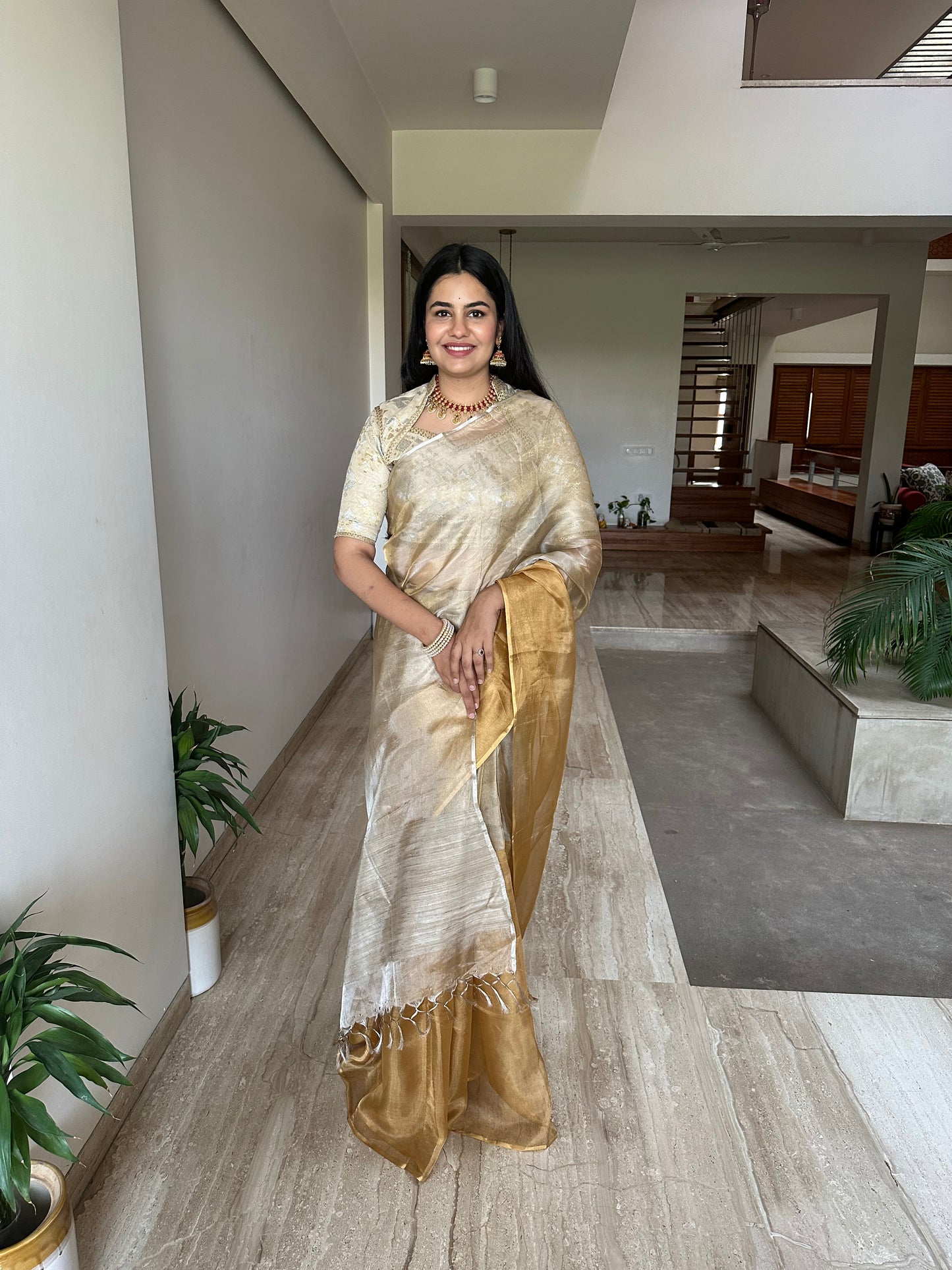 Swarnima Chandrahaas Golden-Silver Tissue Saree